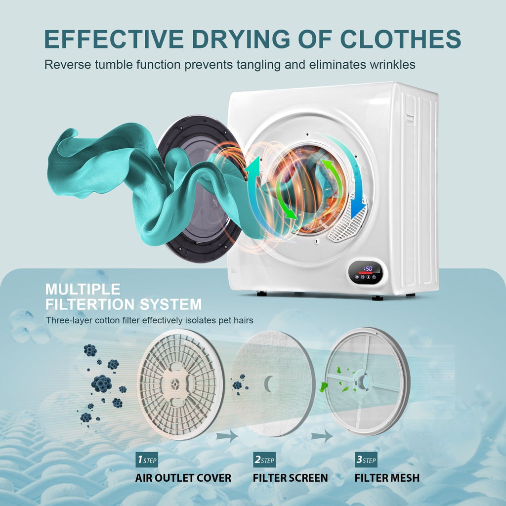 Simzlife 3.5 Cu.ft Portable Clothes Dryer, 1500W, LCD Control, Exhaust Duct, 22 in W, 26.5 in H