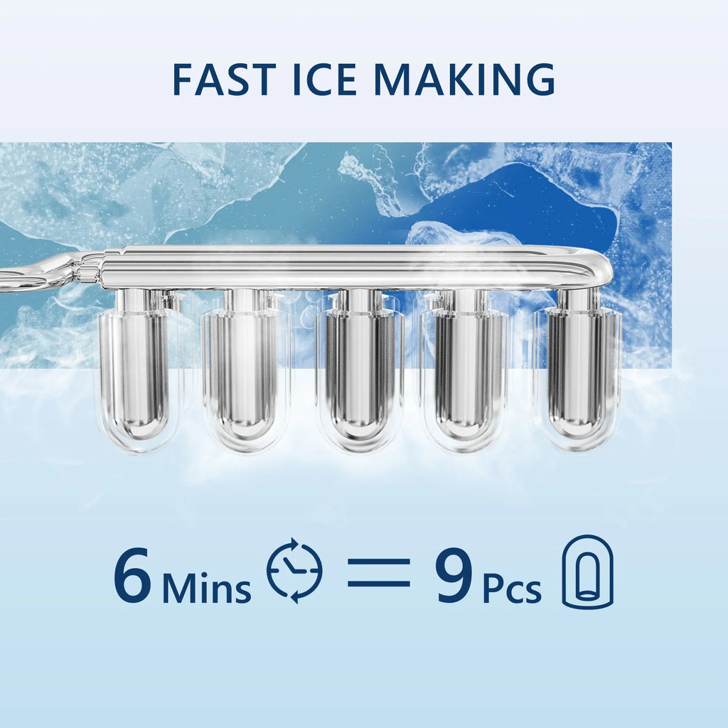 Simzlife Ice Makers Countertop, 9 Cubes in 6 Mins, 26lbs/Day, Portable Ice Maker with Carry Handle, Self-Cleaning Ice Maker with Ice Scoop & Basket for Home/Kitchen/Office/RV.(White)