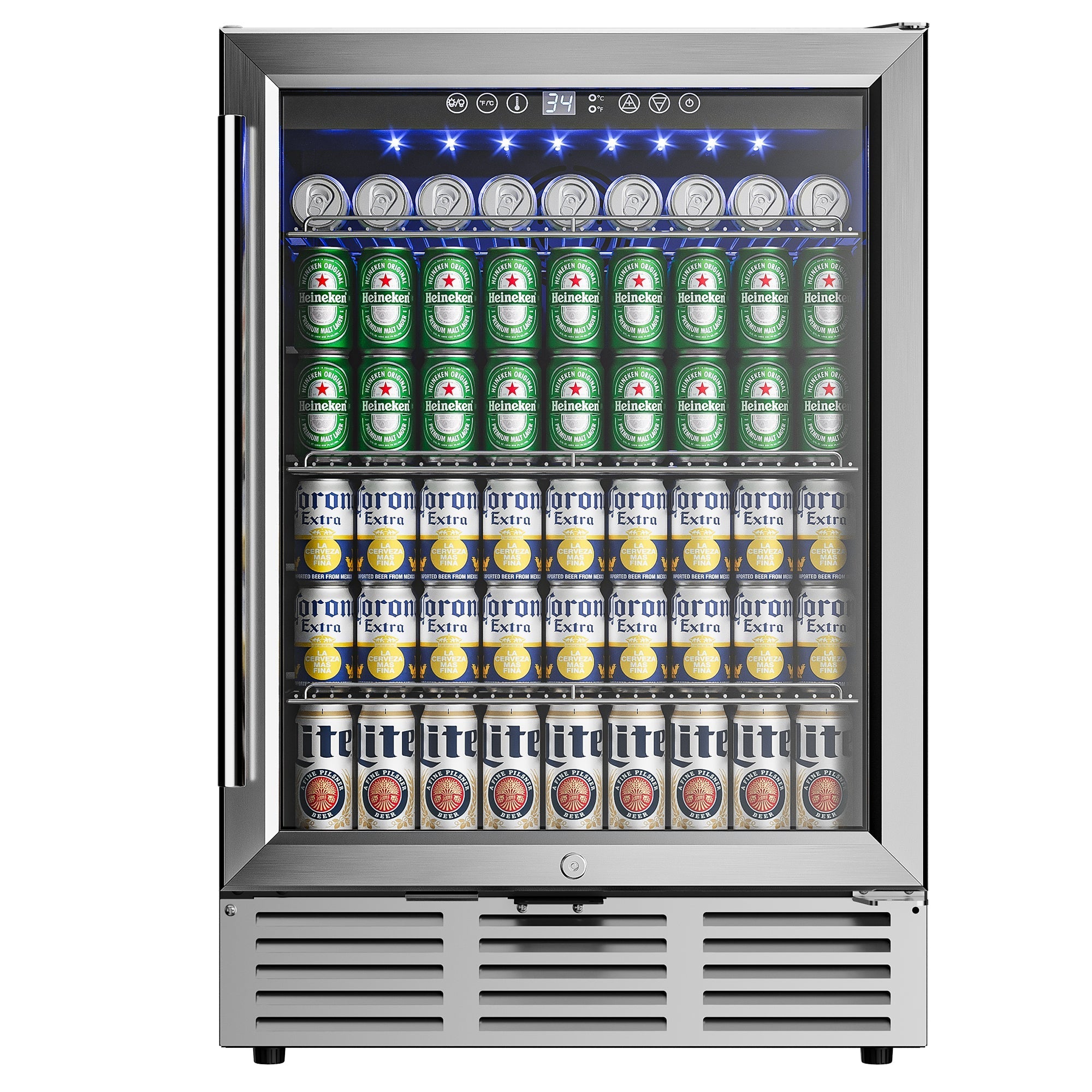 Simzlife 24 Inch Beverage Refrigerator, 180 Can Built-in Beverage Cooler, Under Counter Beer Fridge with Glass Door for Soda, Water, Wine - For Kitchen, Bar or Office