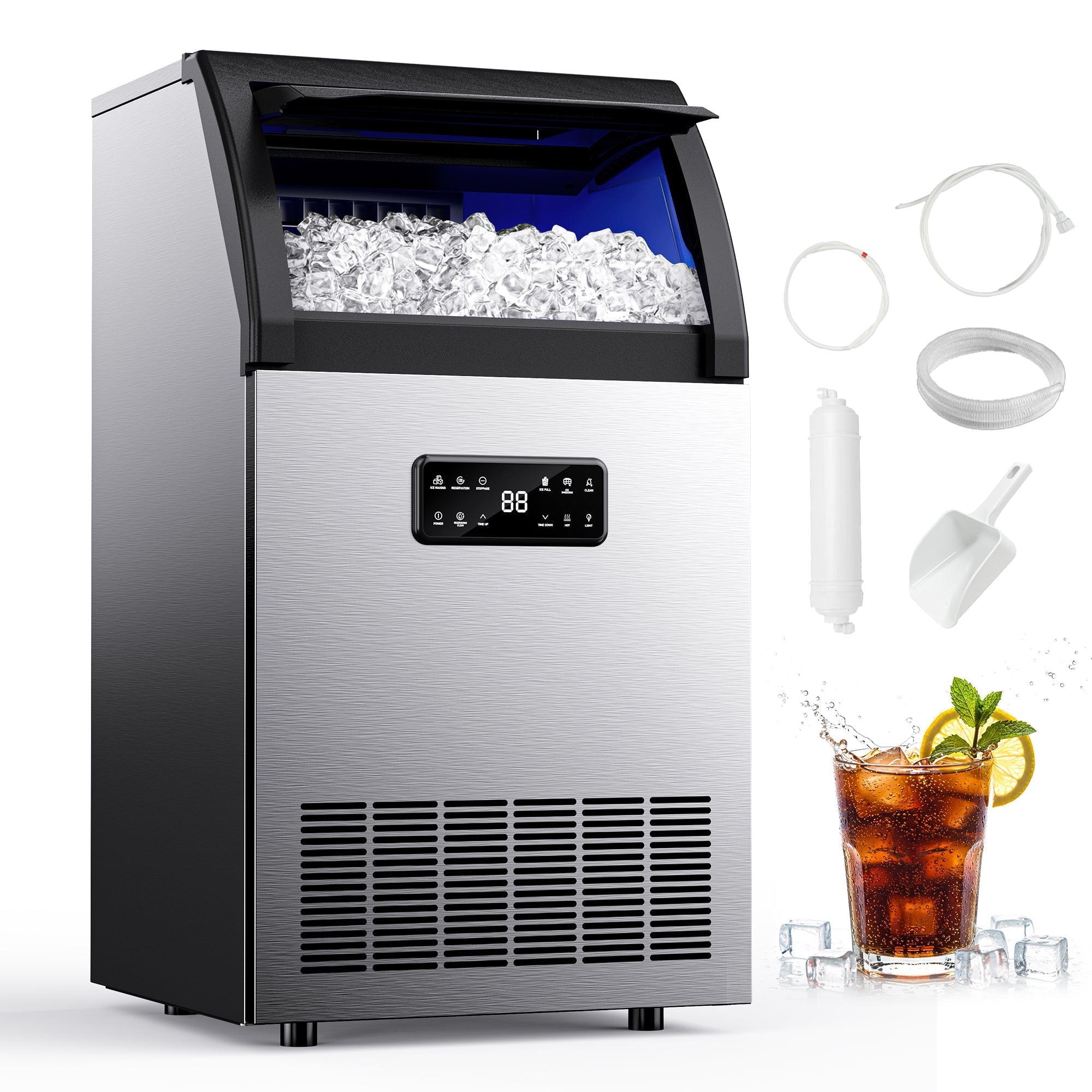 SIMZLIFE Commercial Ice Maker 100Lbs/24H, Stainless Steel, Auto Cleaning, Restaurant & Bar