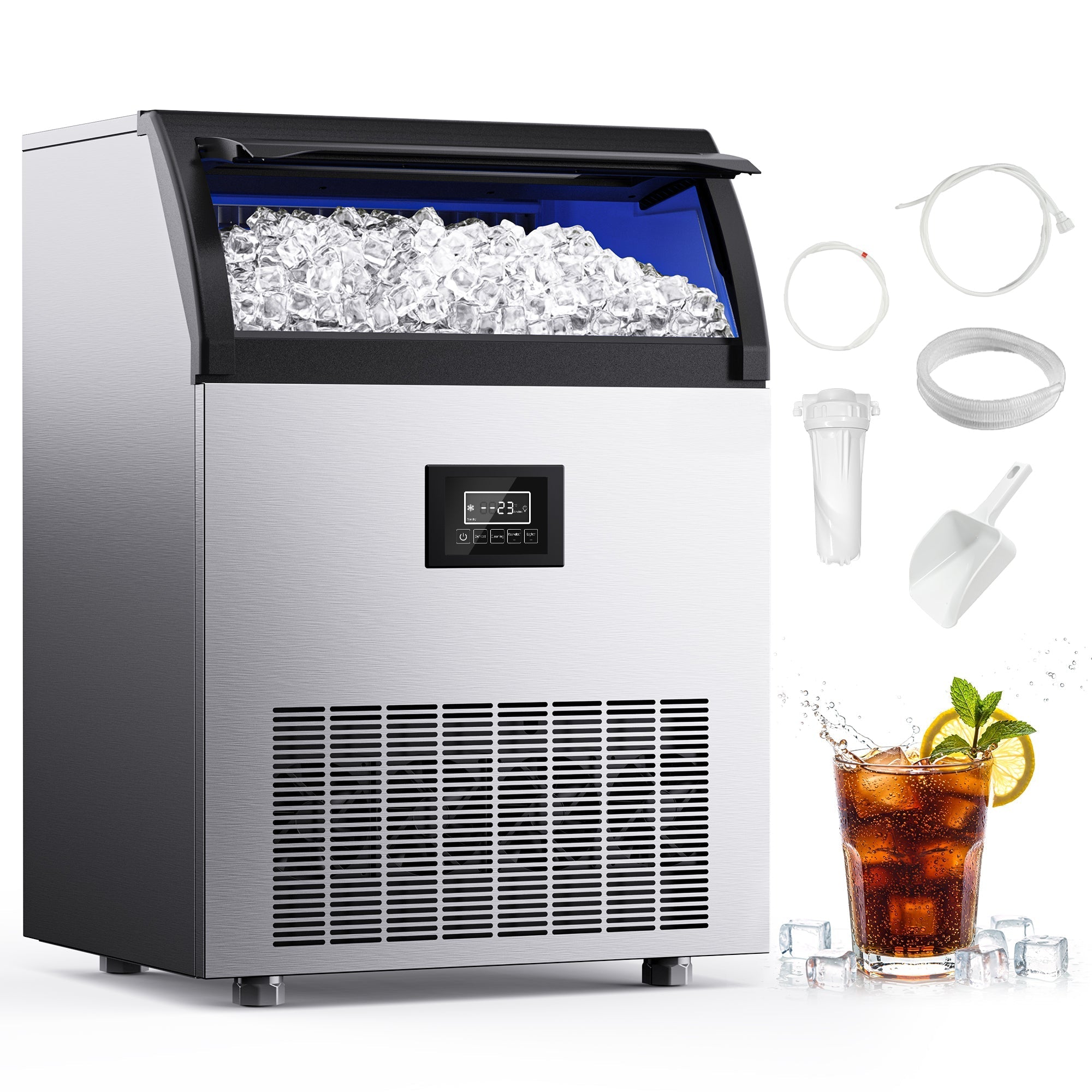SIMZLIFE Commercial Ice Maker 300Lbs/24H with 33LB Storage Bin, Stainless Steel