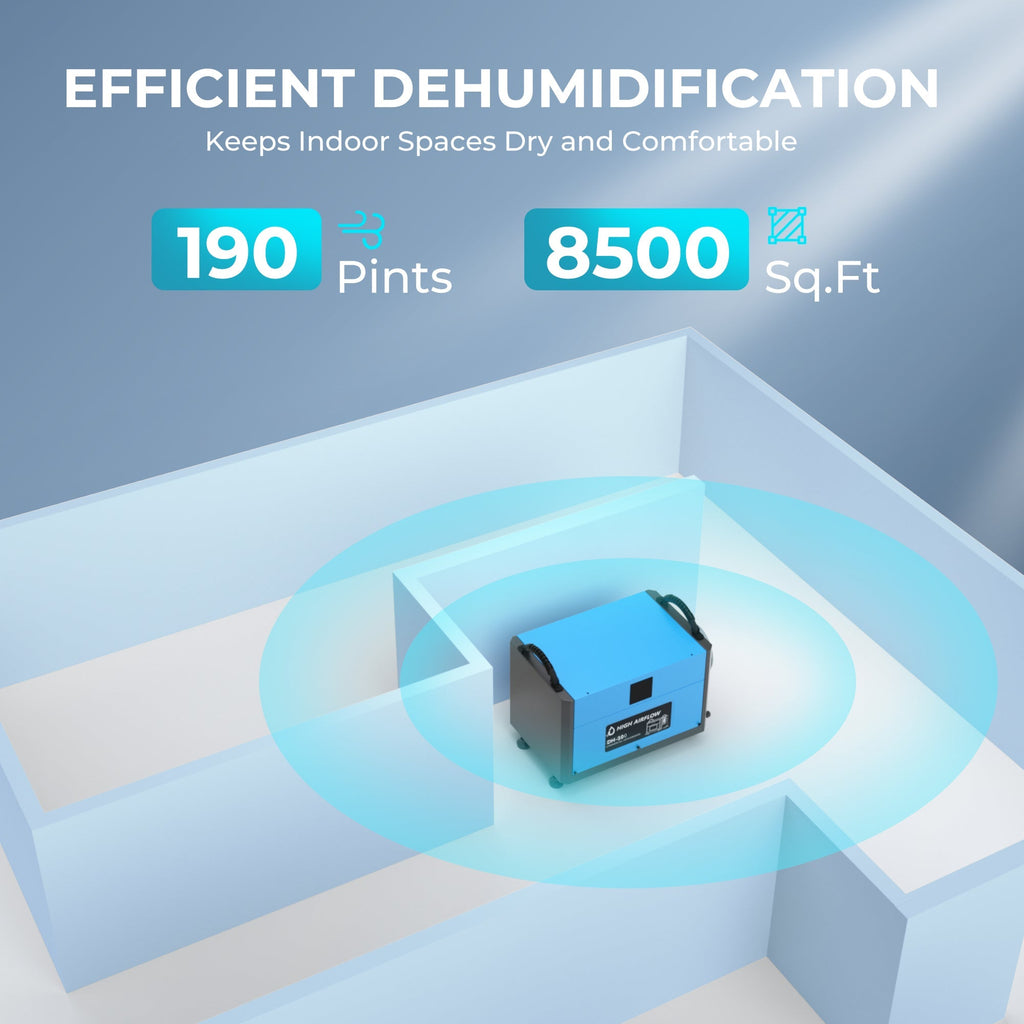 Simzlife 190 Pints Crawl Space Dehumidifier with Drain Hose, up to 9000 sq.ft, Timer on/off, Automatic Dehumidifier
