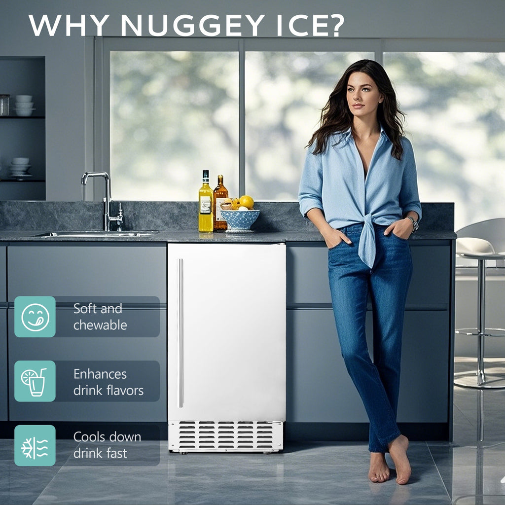 SIMZLIFE Nugget Ice Maker 66Lbs/24H, Built-in/Freestanding, Self-Cleaning, Home Bar, Silver