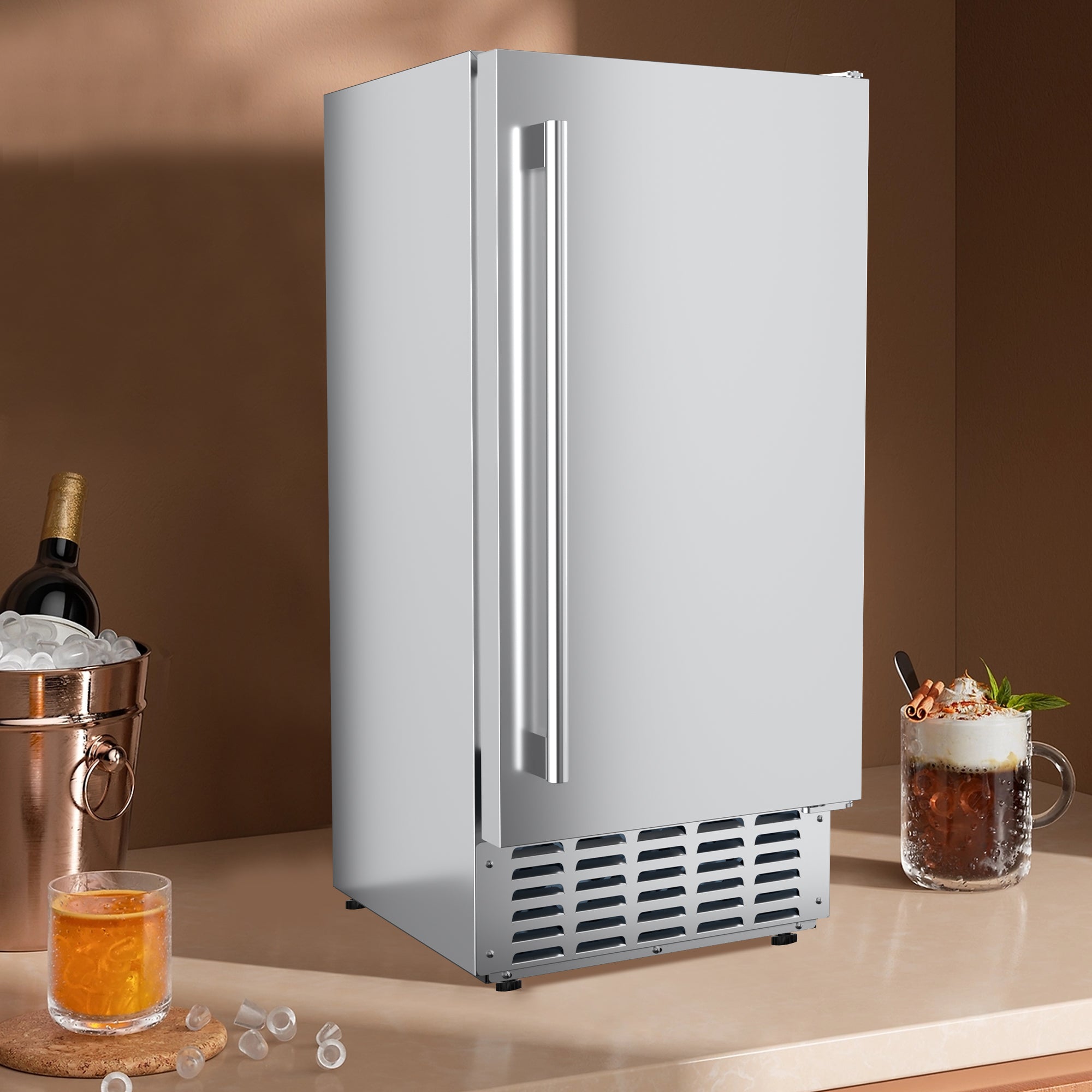 SIMZLIFE Nugget Ice Maker 66Lbs/24H, Built-in/Freestanding, Self-Cleaning, Home Bar, Silver