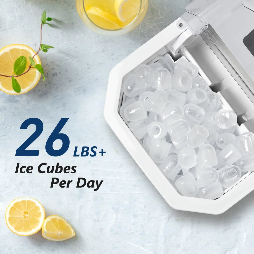 Simzlife Ice Makers Countertop, 9 Cubes in 6 Mins, 26lbs/Day, Portable Ice Maker with Carry Handle, Self-Cleaning Ice Maker with Ice Scoop & Basket for Home/Kitchen/Office/RV.(White)
