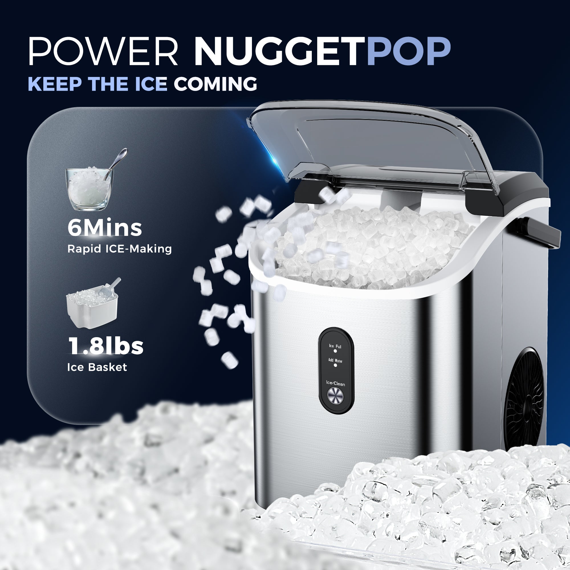 Simzlife 35lbs/24H Nugget Ice Maker Countertop,Portable Ice Maker Machine with Auto-Cleaning, Silver