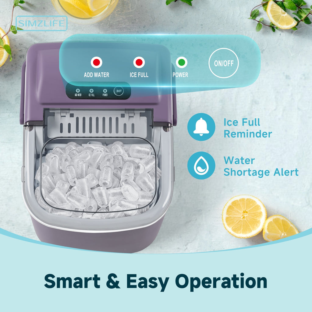 Simzlife Countertop Ice Maker Machine with Handle, 26lbs Per Day, 9 Ice Cubes Ready in 6 Mins, Auto-Cleaning Portable Ice Maker with Basket and Scoop, for Home/Kitchen/Camping/RV