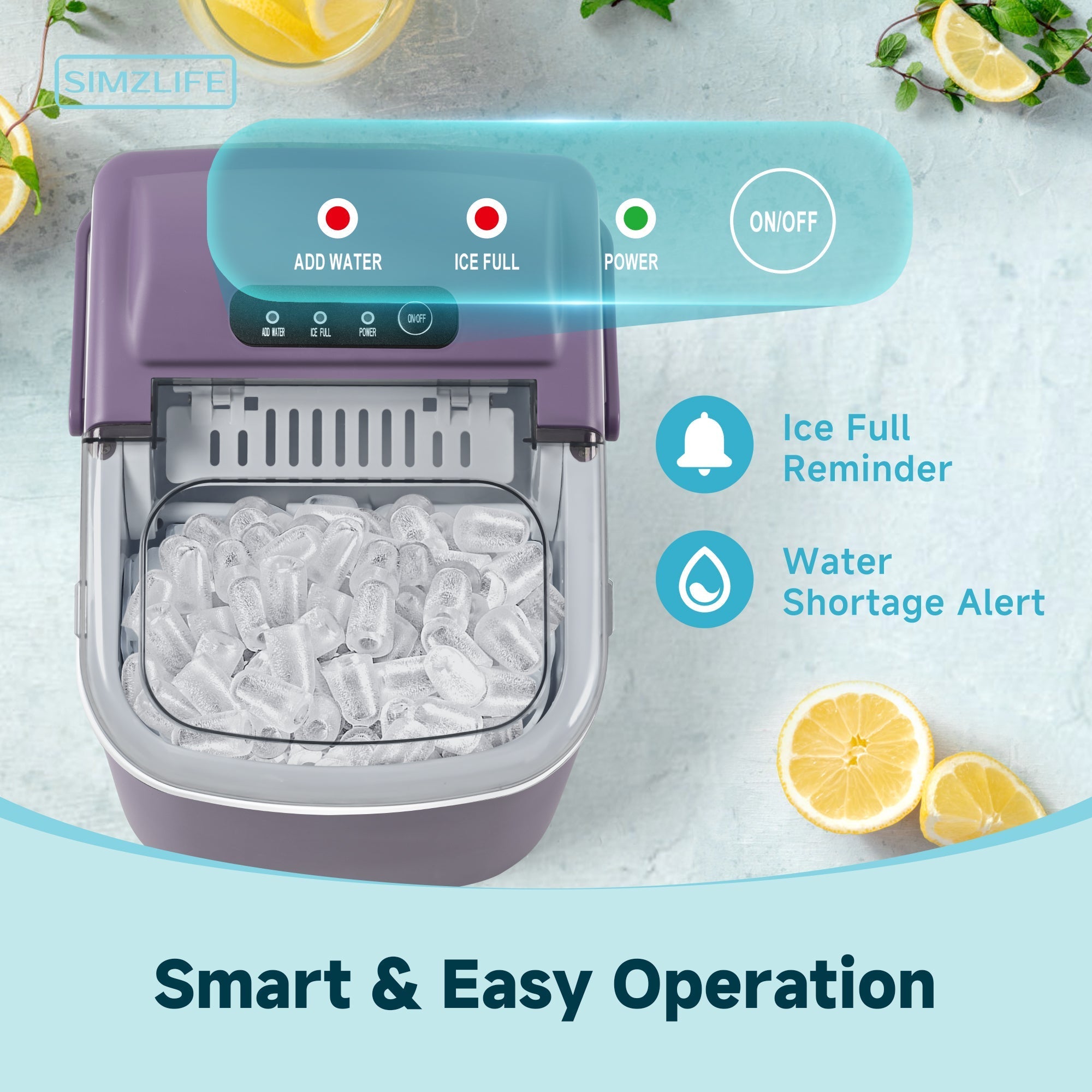 Simzlife Countertop Ice Maker Machine with Handle, 26lbs Per Day, 9 Ice Cubes Ready in 6 Mins, Auto-Cleaning Portable Ice Maker with Basket and Scoop, for Home/Kitchen/Camping/RV