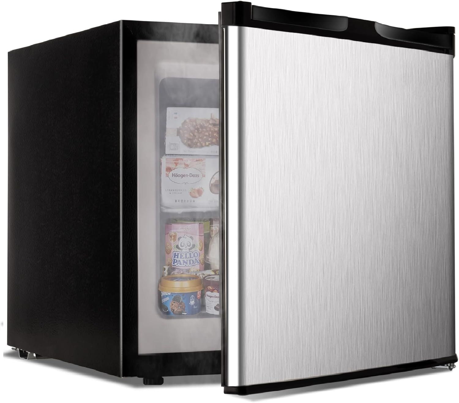 Simzlife Mini Freezer Countertop,1.1 Cubic Feet, Single DoorCompact Upright Freezer with Reversible Stainless Steel Door, Removable Shelves, Small freezer for Home/Dorms/Apartment/Office(Silver)