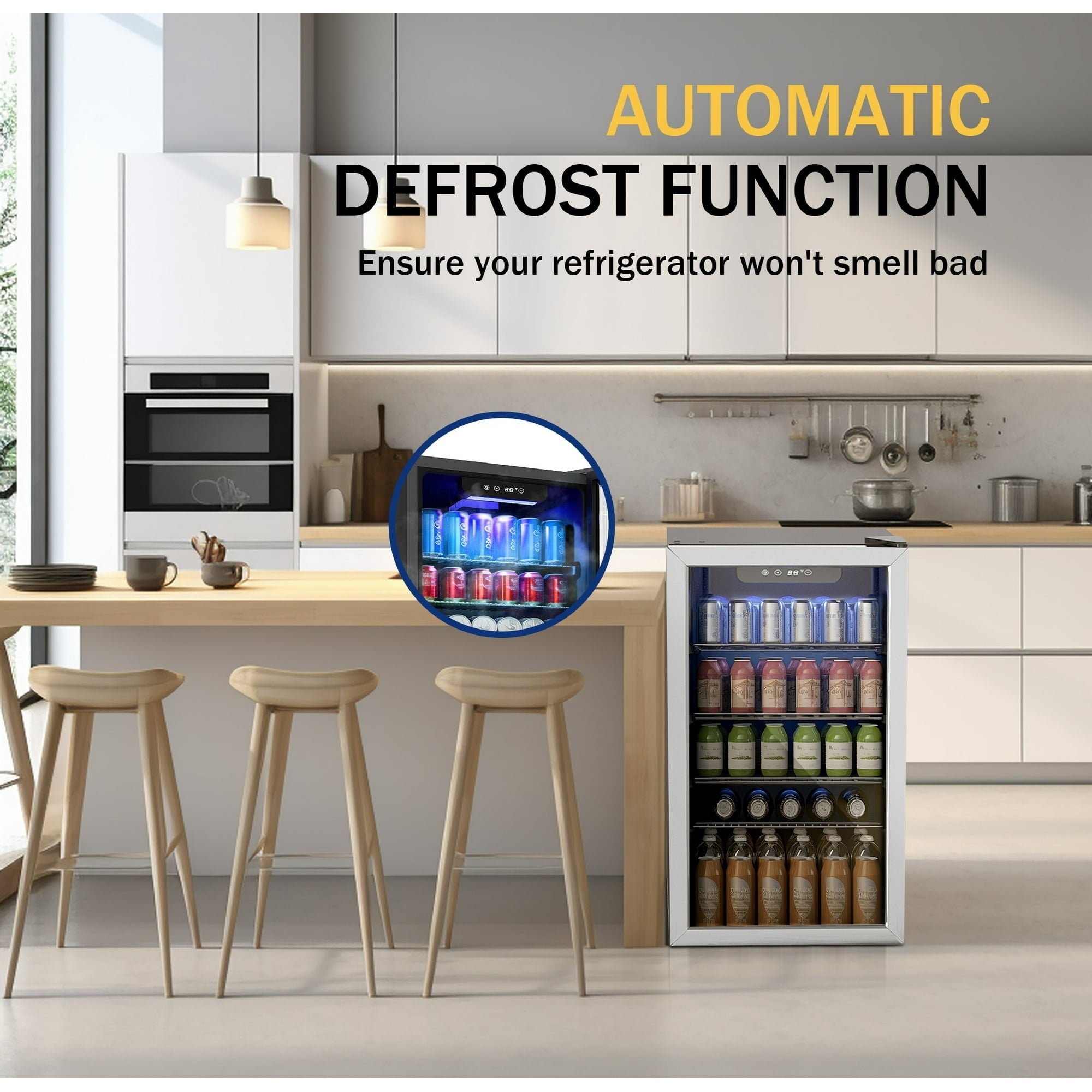 Simzlife 130 Can Beverage Refrigerator with Glass Door for Home, 17.3 in D, 31.3 in H