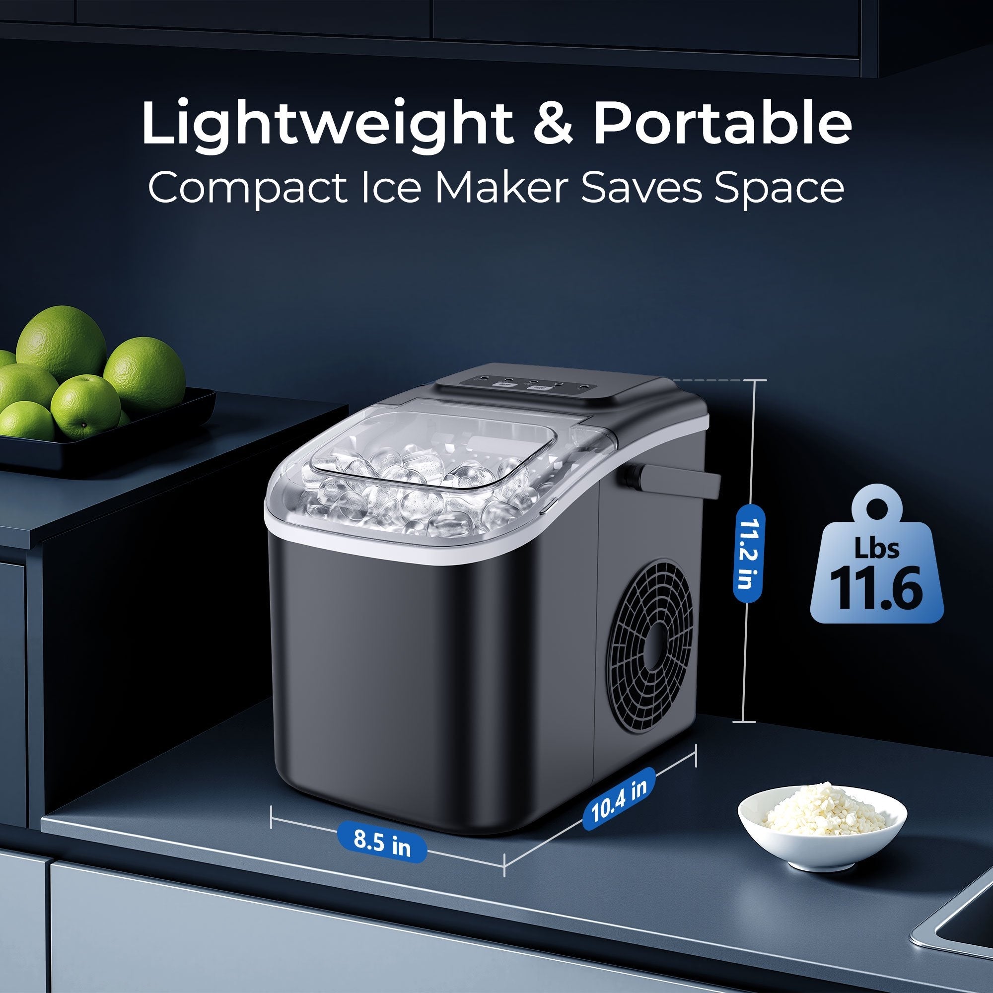 Simzlife Ice Maker Countertop, 9 Cubes Ready in 6 Mins, 26lbs in 24Hrs, Self-Cleaning Ice Machine with Ice Scoop and Basket, 2 Sizes of Bullet Ice for Home Kitchen Office Bar Party