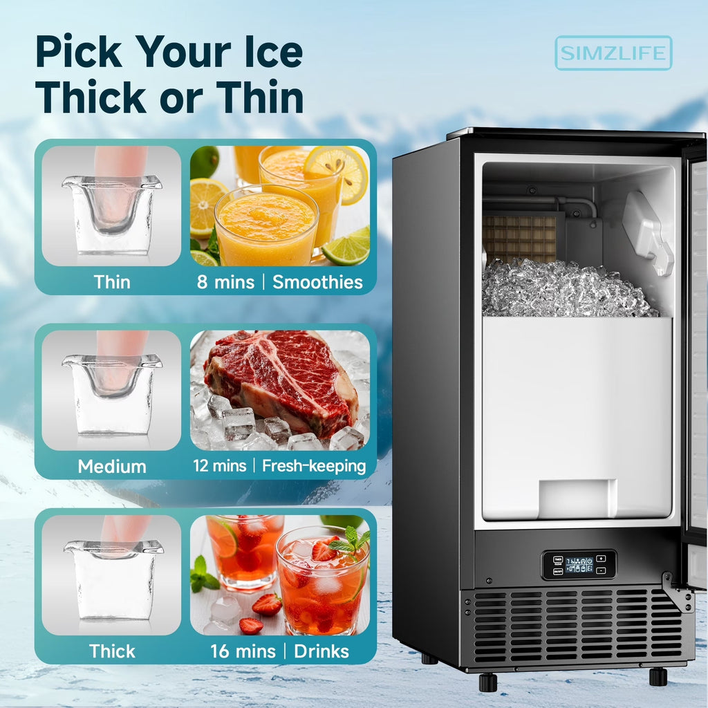 SIMZLIFE Built-in Ice Maker 80Lbs/24H, Under Counter or Freestanding, Self-Cleaning, Kitchen & Bar, Black