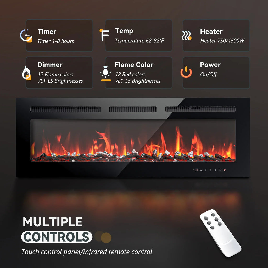 Simzlife 36 inch Indoor Electric Fireplace Ultra Thin Fireplace, Wall Mounted Recessed Fireplace with Multiple Colors Remote Control