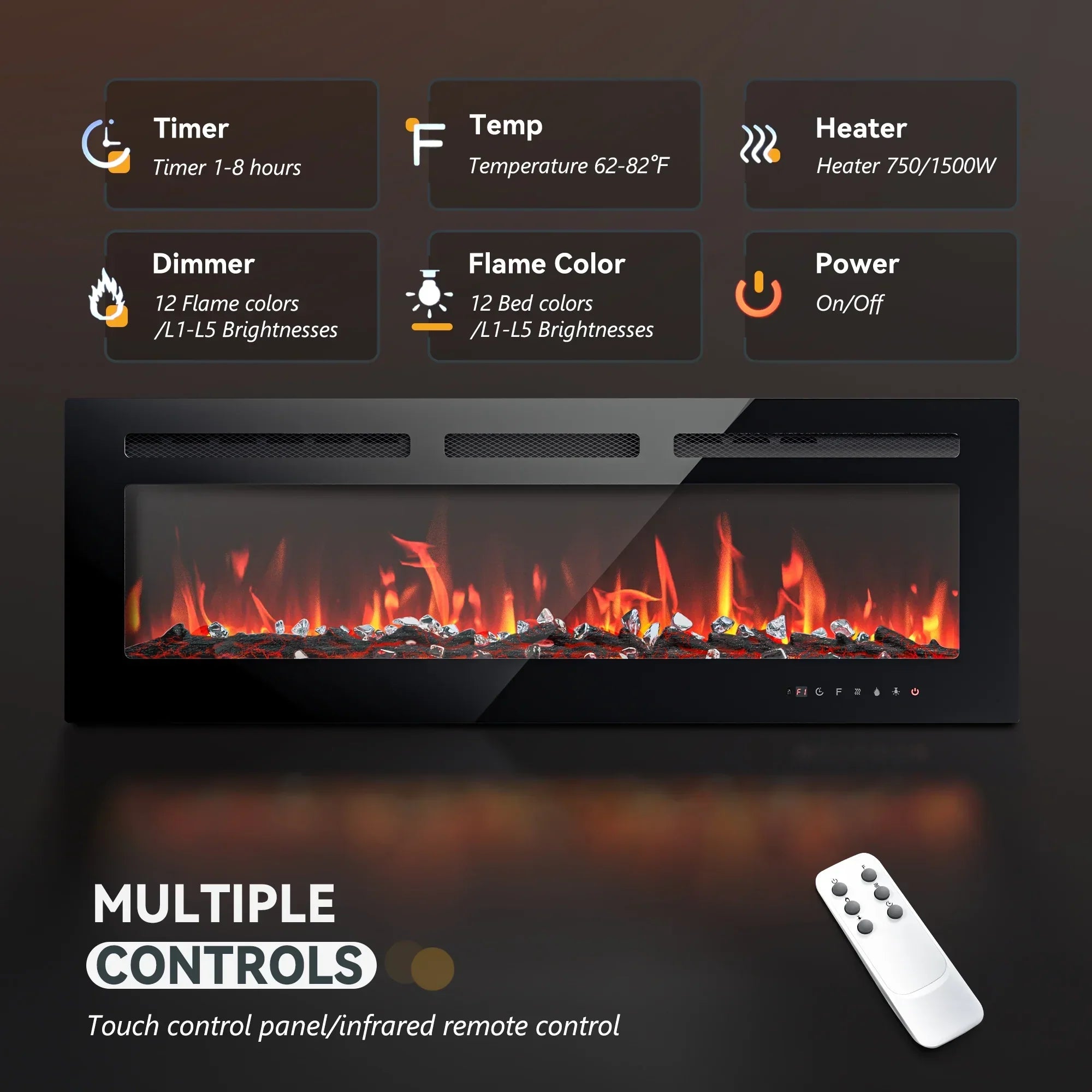 Simzlife 36 inch Indoor Electric Fireplace Ultra Thin Fireplace, Wall Mounted Recessed Fireplace with Multiple Colors Remote Control