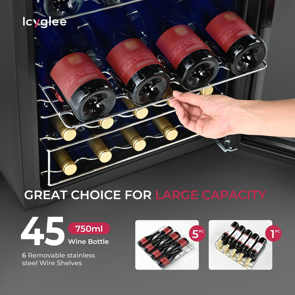 Simzlife 45 Bottle Wine Cooler Refrigerator,Built-in Wine Fridge with Stainless Steel Glass Door, for Home, Kitchen, or Office