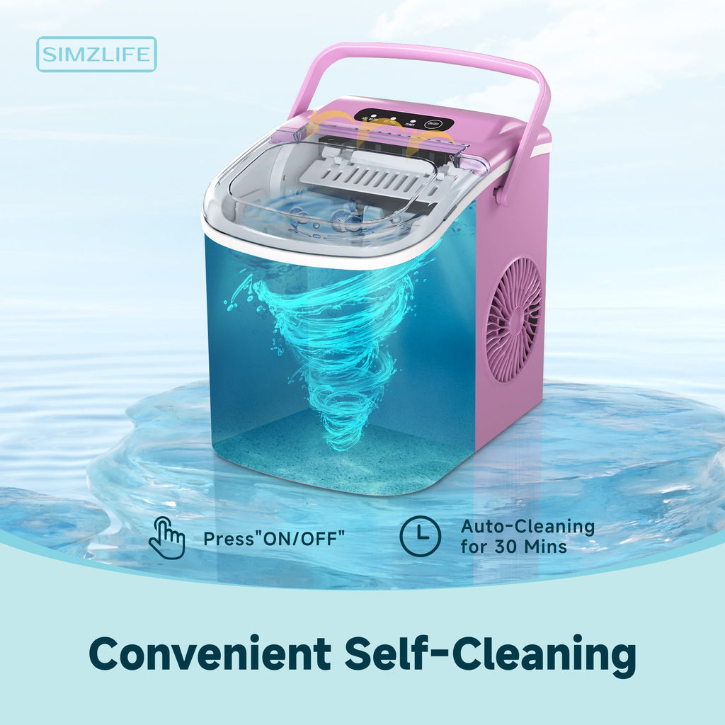 Simzlife Countertop Ice Maker Machine with Handle, 26lbs Per Day, 9 Ice Cubes Ready in 6 Mins, Auto-Cleaning Portable Ice Maker with Basket and Scoop, for Home/Kitchen/Camping/RV