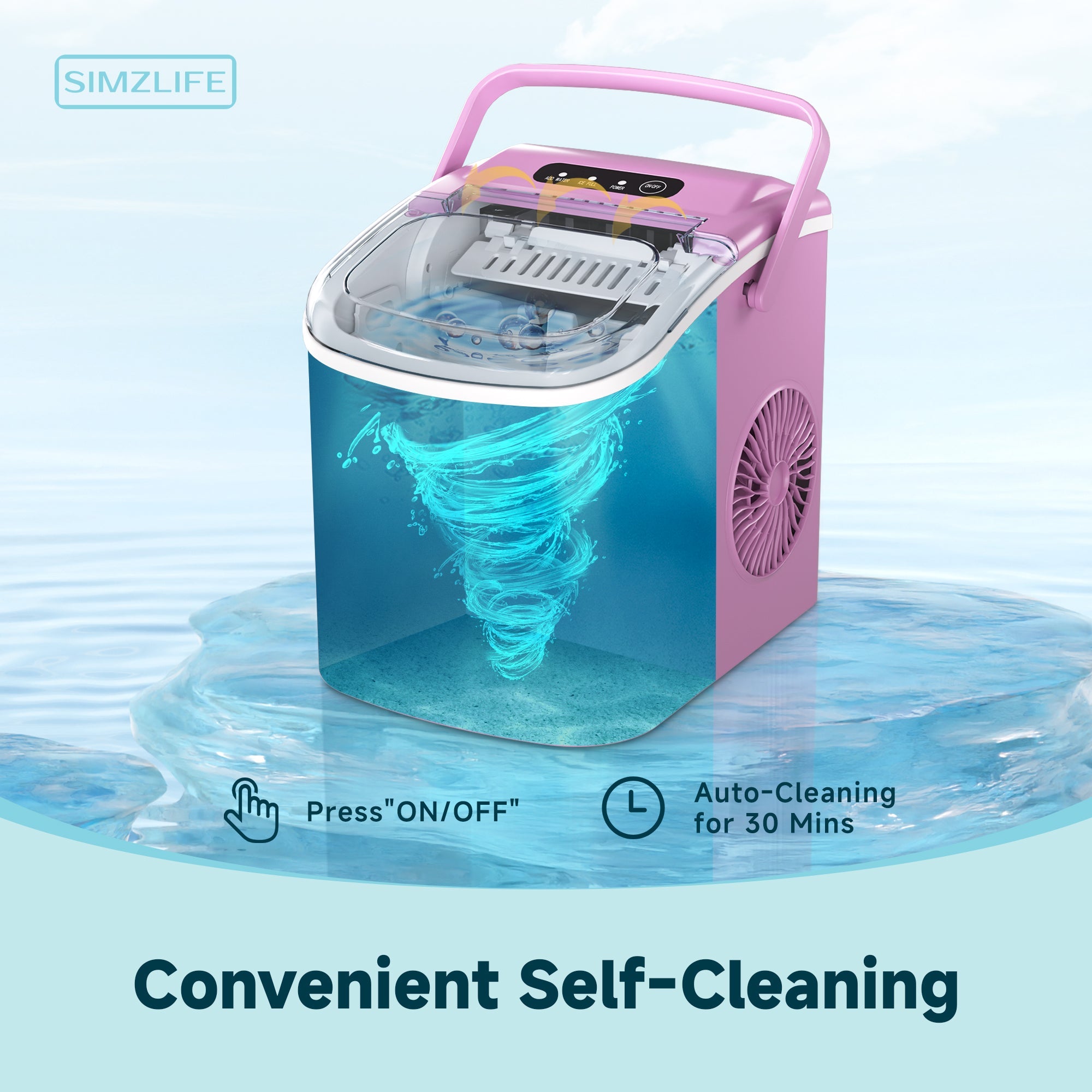 Simzlife Countertop Ice Maker Machine with Handle, 26lbs Per Day, 9 Ice Cubes Ready in 6 Mins, Auto-Cleaning Portable Ice Maker with Basket and Scoop, for Home/Kitchen/Camping/RV