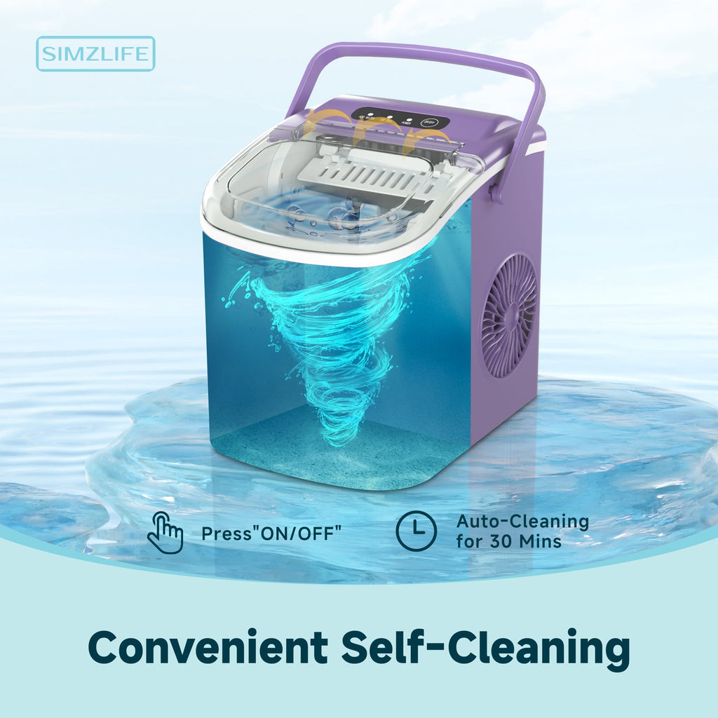 Simzlife Countertop Ice Maker Machine with Handle, 26lbs Per Day, 9 Ice Cubes Ready in 6 Mins, Auto-Cleaning Portable Ice Maker with Basket and Scoop, for Home/Kitchen/Camping/RV