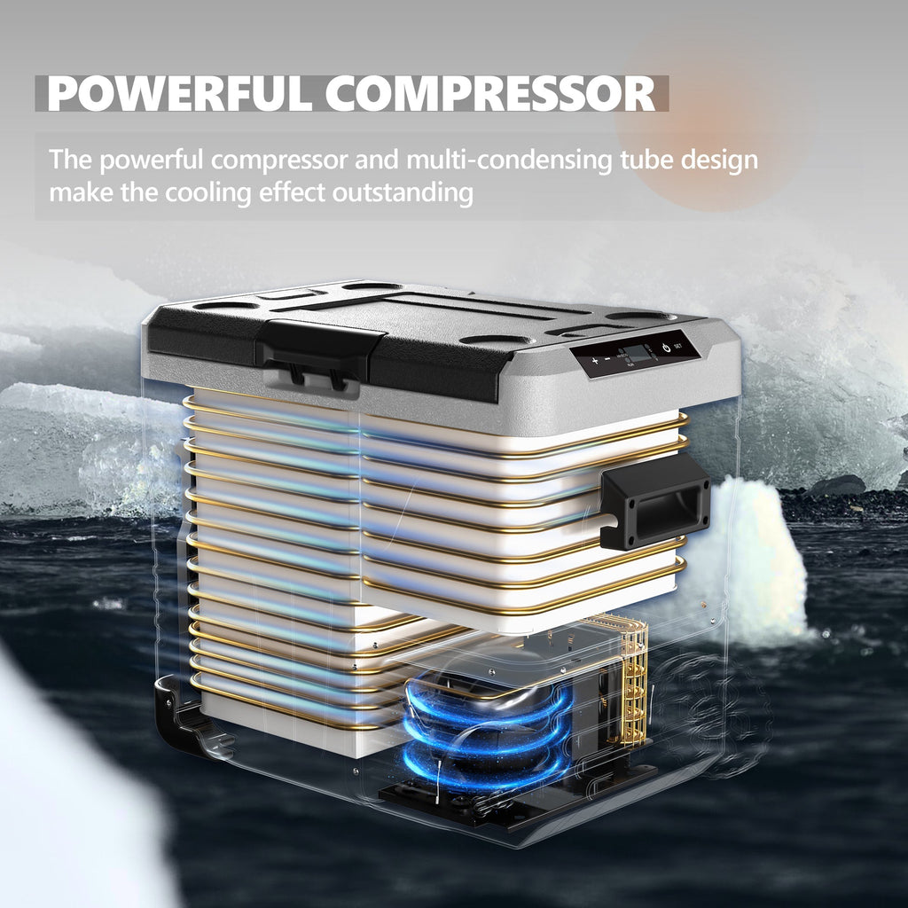 Simzlife 12 Volt Refrigerator, 53QT(50L) Electric Cooler, Portable Freezer 12V/24V DC 110-240V AC, 12V Fridge -4℉~68℉, 12V Cooler with Wheels & 2 Baskets for Travel, Truck, Boat, Camping