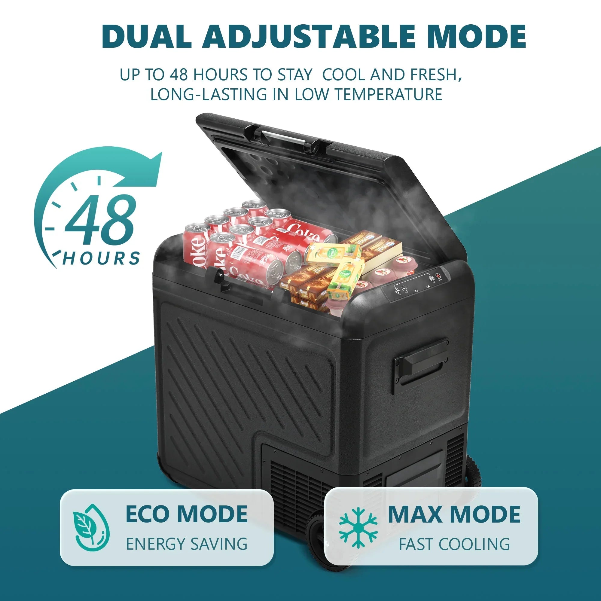 Simzlife 12 Volt Refrigerator, 59QT(55L) Portable Car Refrigerator, Dual Zone, Mini Fridge with Wheels