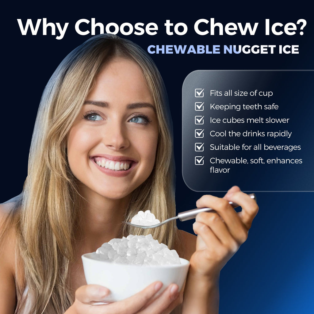 Simzlife 35lbs/24H Nugget Ice Maker Countertop,Portable Ice Maker Machine with Auto-Cleaning, Silver