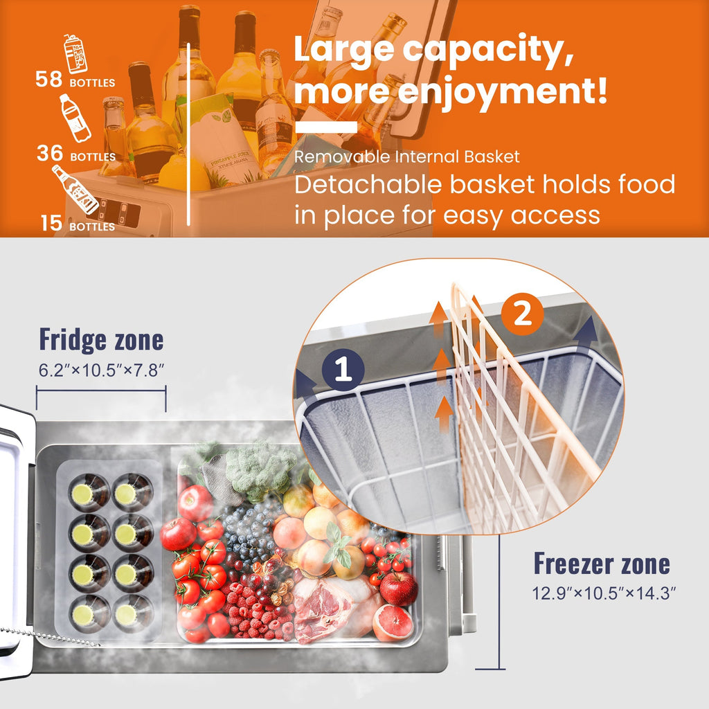 Simzlife 12 Volt Refrigerator, 47QT Electric Cooler, 12V Fridge APP Control, 12V Cooler -4℉~68℉, Portable Freezer 12/24V DC 110-240V AC for Camping, Travel, Truck, Home