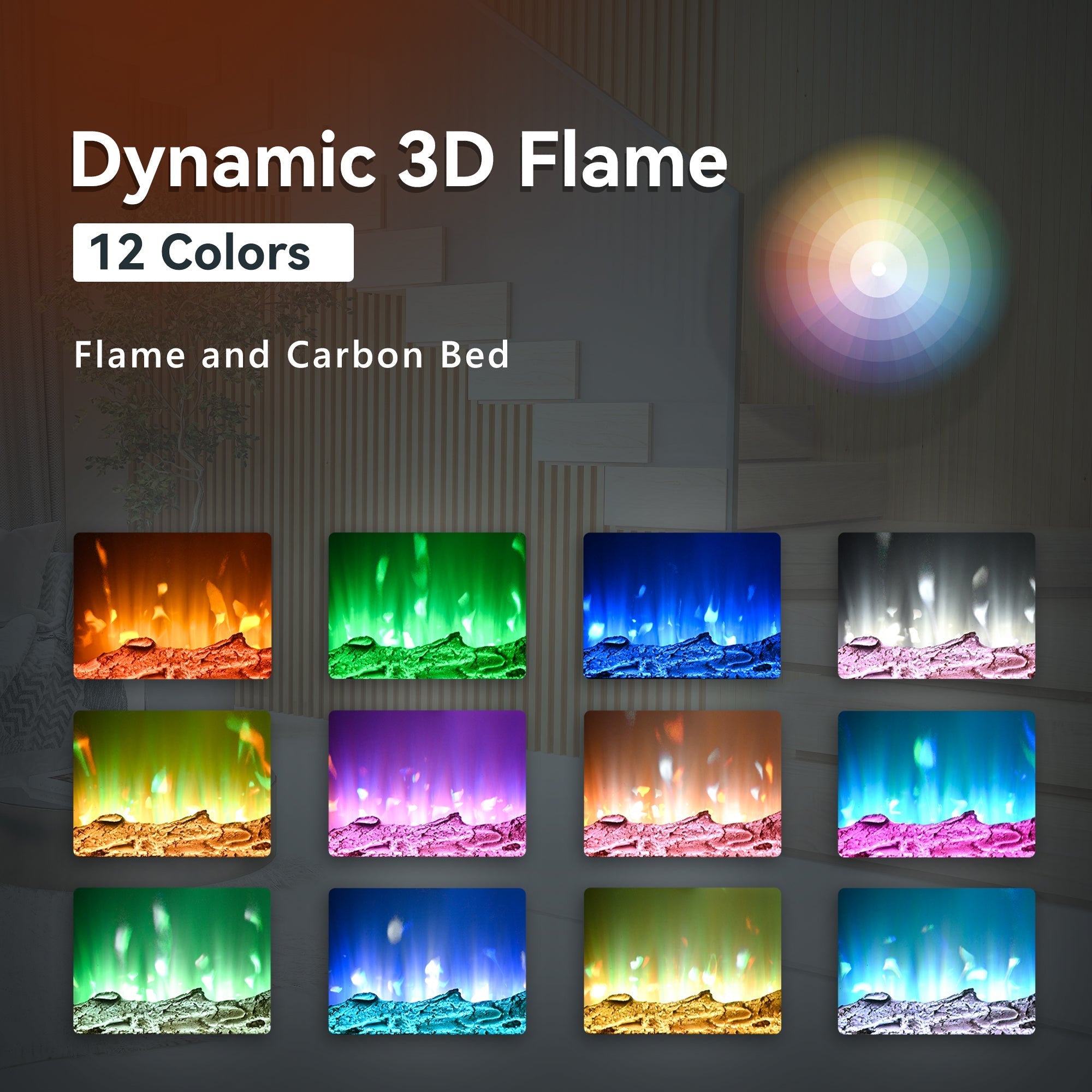 Simzlife 50 Inch Electric Fireplace Wall Recessed and Wall Mounted with Adjustable Flame Color, Fireplace Heater with Remote Control, Linear Fireplace with Timer, Touch Screen, Log & Crystal, 750/1500W