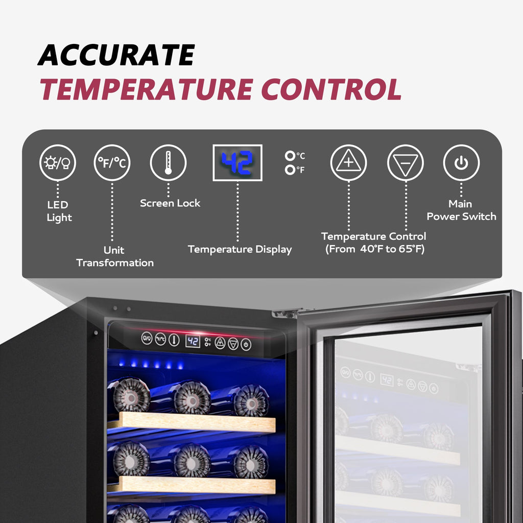 Simzlife 15 Inch Under-counter Refrigerators, Single Zone Wine Fridge, Wine Refrigerator Digital Temperature Control, Freestanding Wine Chiller with Removable Shelves