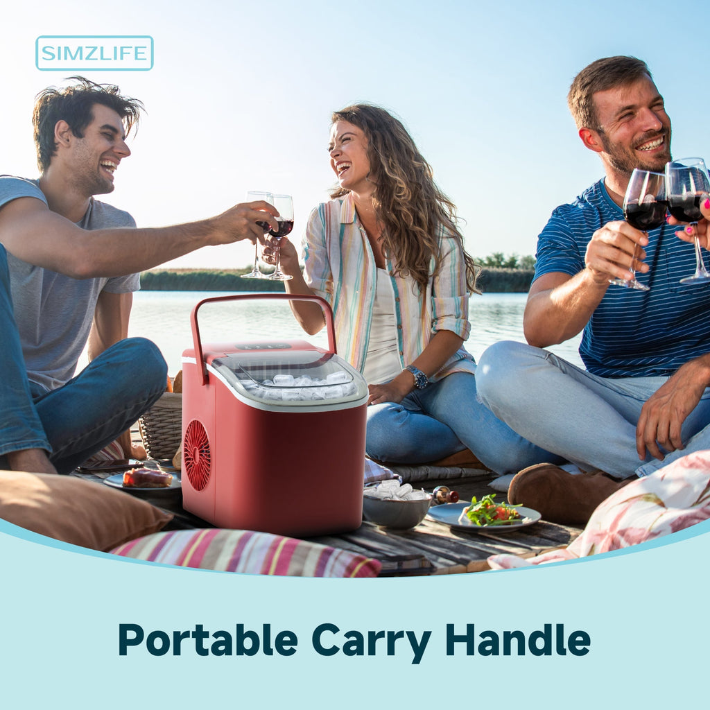 Simzlife Countertop Ice Maker Machine with Handle, 26lbs Per Day, 9 Ice Cubes Ready in 6 Mins, Auto-Cleaning Portable Ice Maker with Basket and Scoop, for Home/Kitchen/Camping/RV