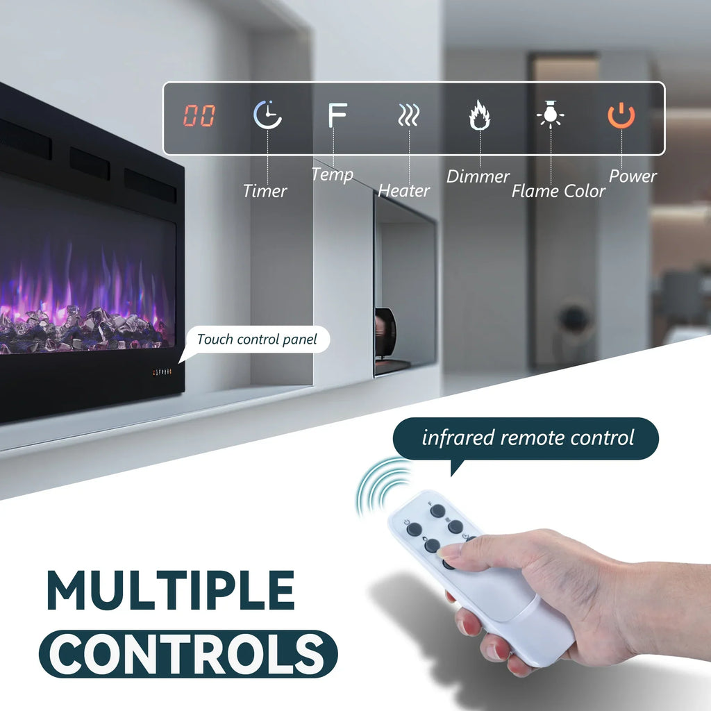 Simzlife 36 inch Indoor Electric Fireplace Ultra Thin Fireplace, Wall Mounted Recessed Fireplace with Multiple Colors Remote Control