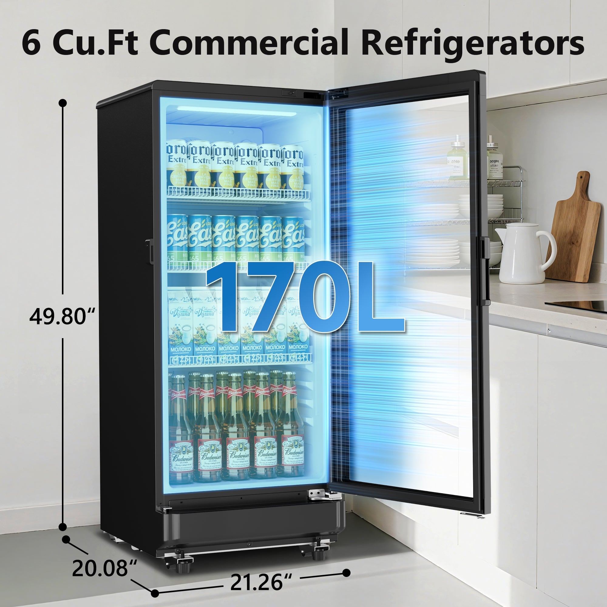Simzlife Commercial&Residential Merchandiser Refrigerator, Outdoor Beverage Refrigerator with Double-Tempered Glass Door, Beverage Cooler for Bar, Office, Restaurant