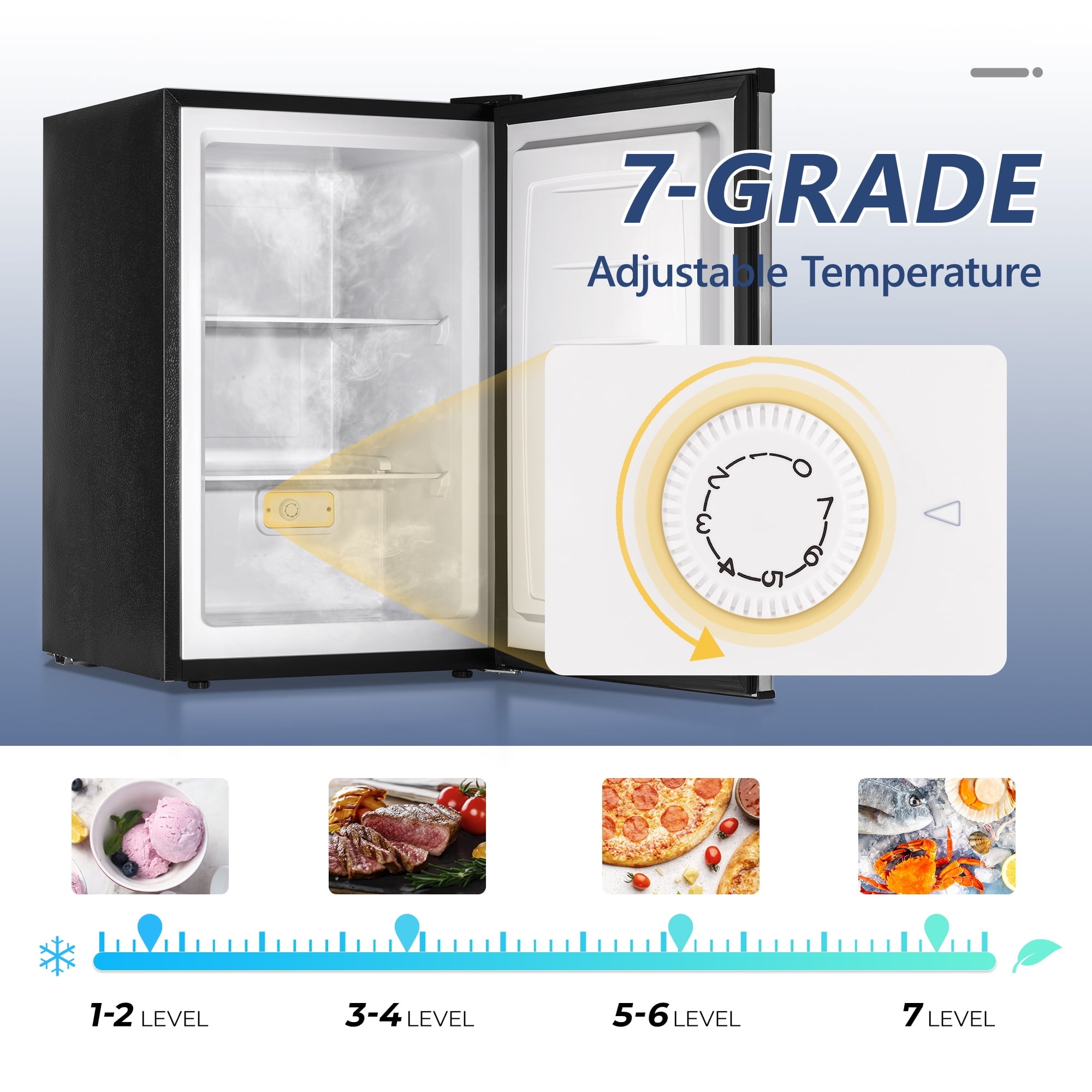 Simzlife 3.0 Cu.ft Upright freezer, Single Door Compact Design, Reversible Stainless Steel Door, Suitable for Home,Dorm,Apartment and Office,Silver
