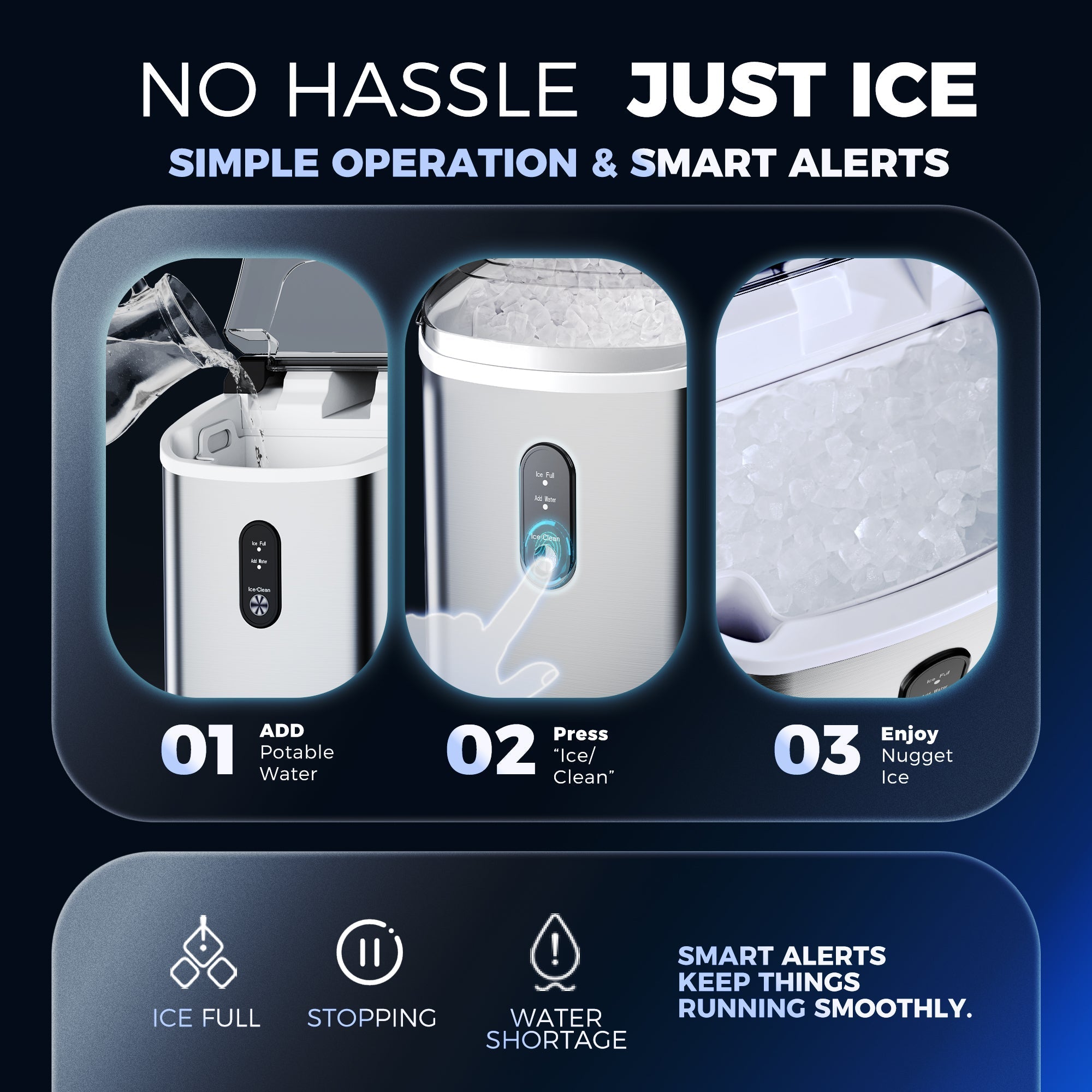 Simzlife 35lbs/24H Nugget Ice Maker Countertop,Portable Ice Maker Machine with Auto-Cleaning, Silver