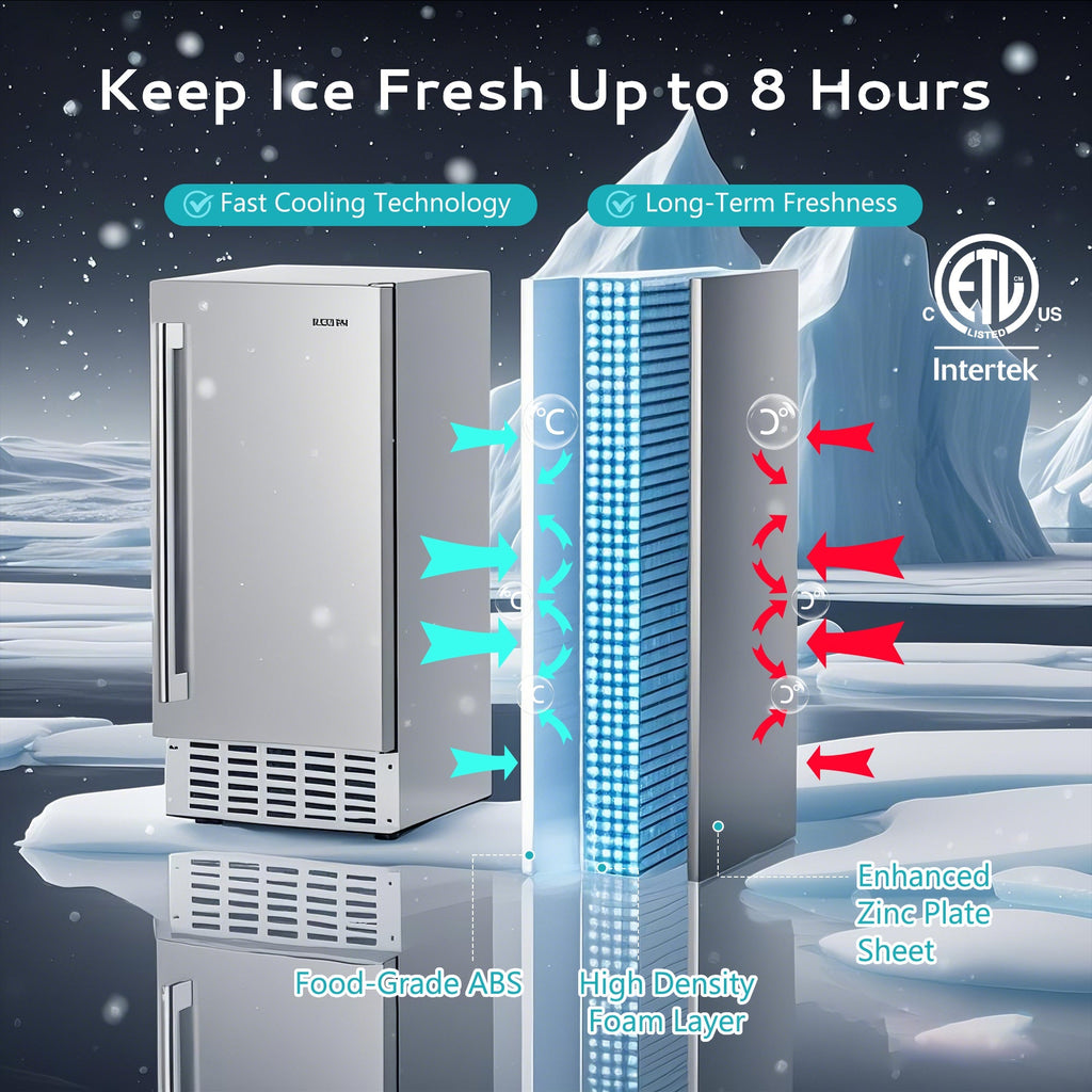SIMZLIFE Nugget Ice Maker 66Lbs/24H, Built-in/Freestanding, Self-Cleaning, Home Bar, Silver