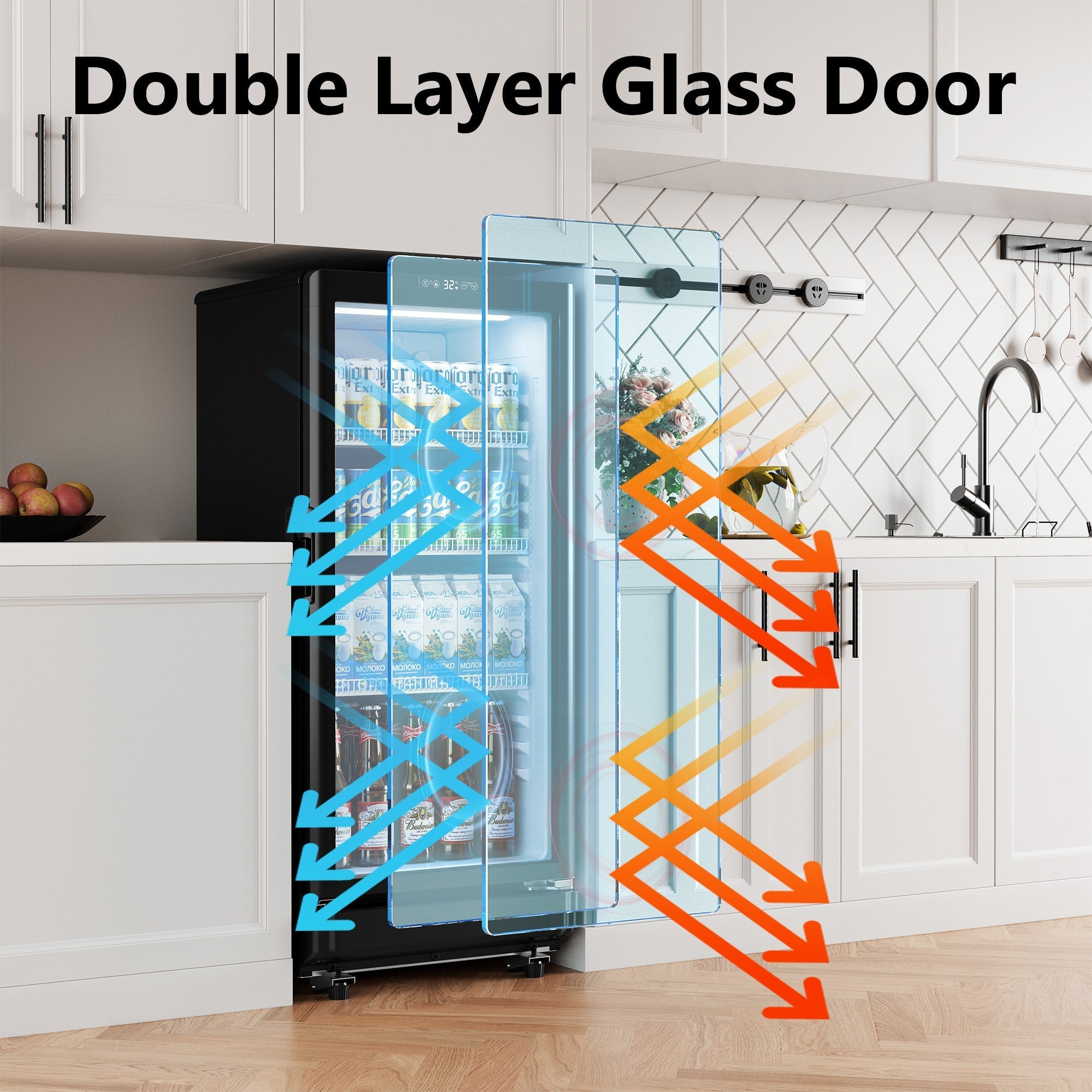 Simzlife Commercial&Residential Merchandiser Refrigerator, Outdoor Beverage Refrigerator with Double-Tempered Glass Door, Beverage Cooler for Bar, Office, Restaurant