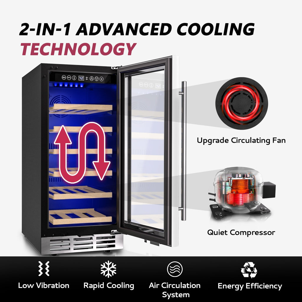 Simzlife 15 Inch Under-counter Refrigerators, Single Zone Wine Fridge, Wine Refrigerator Digital Temperature Control, Freestanding Wine Chiller with Removable Shelves