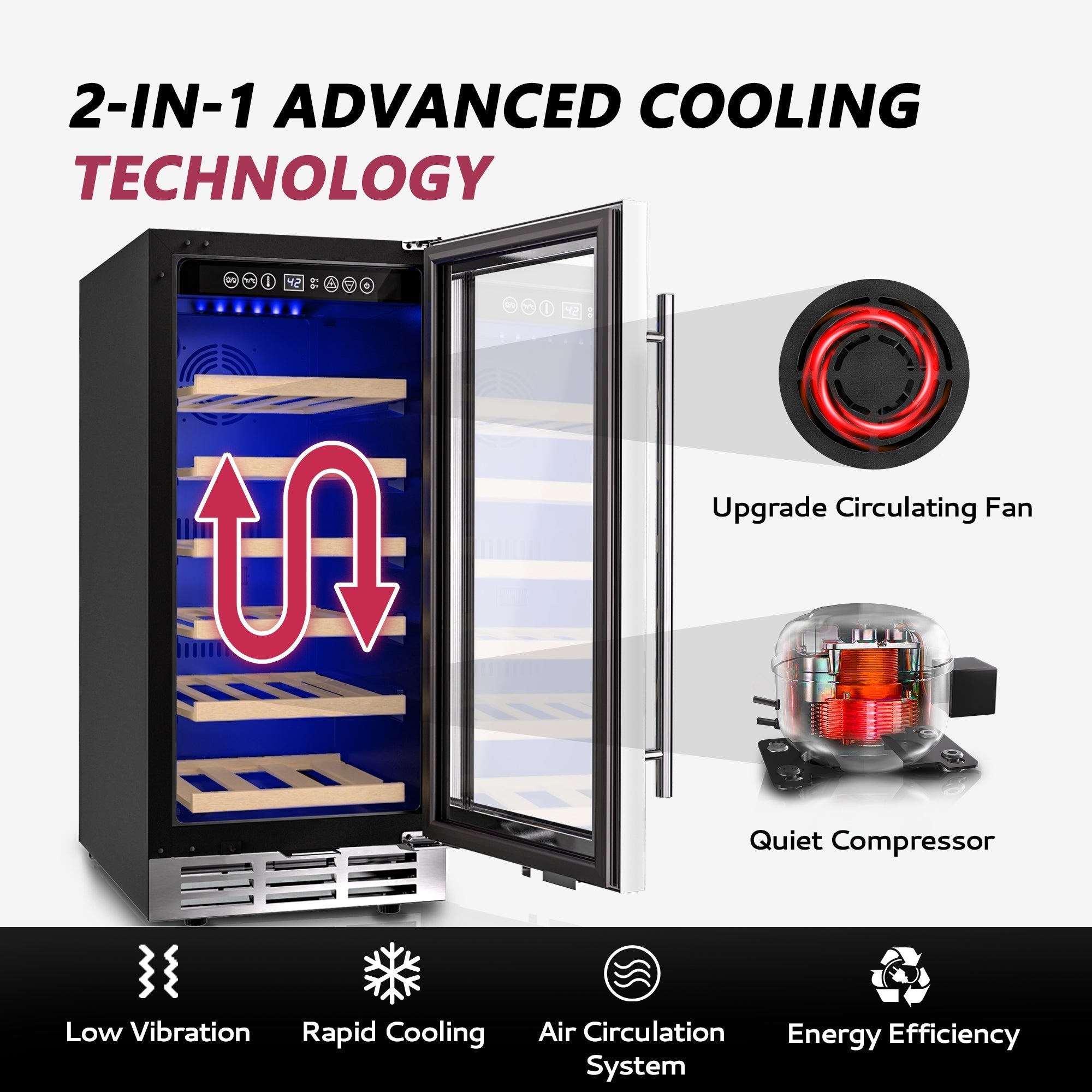 Simzlife 15 Inch Under-counter Refrigerators, Single Zone Wine Fridge, Wine Refrigerator Digital Temperature Control, Freestanding Wine Chiller with Removable Shelves