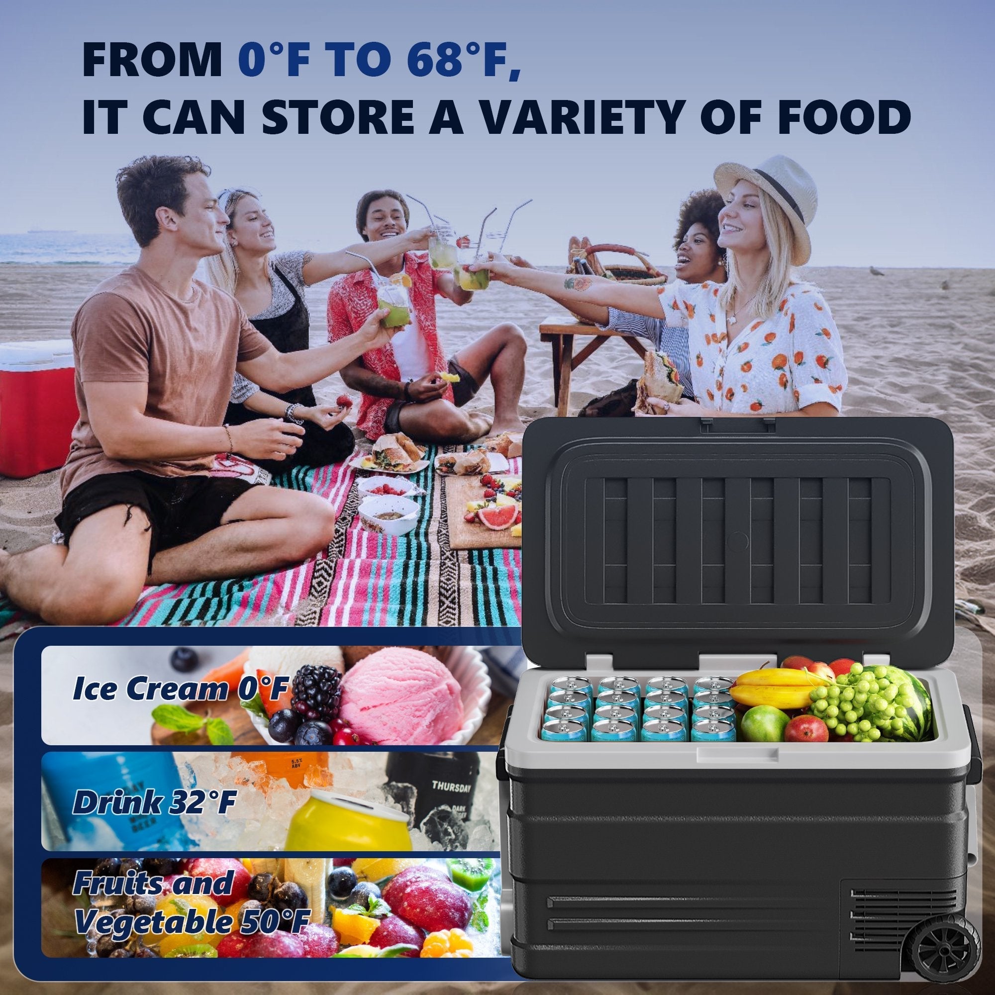 Simzlife 12 Volt Car Refrigerator, 80QT(75L) Portable Car Fridge with Wheels, 0℉~68℉, 12/24V DC & 110-240V AC,  Black
