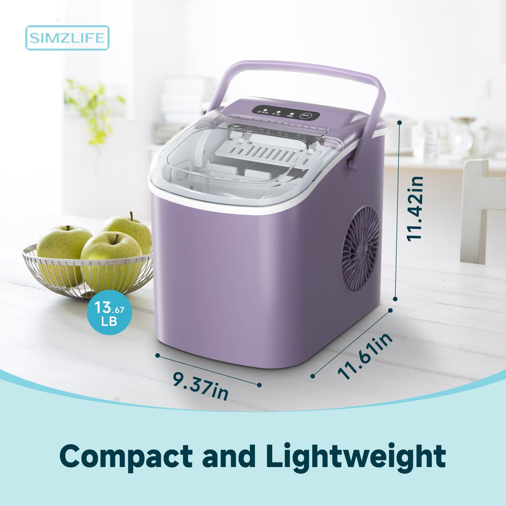 Simzlife Countertop Ice Maker Machine with Handle, 26lbs Per Day, 9 Ice Cubes Ready in 6 Mins, Auto-Cleaning Portable Ice Maker with Basket and Scoop, for Home/Kitchen/Camping/RV