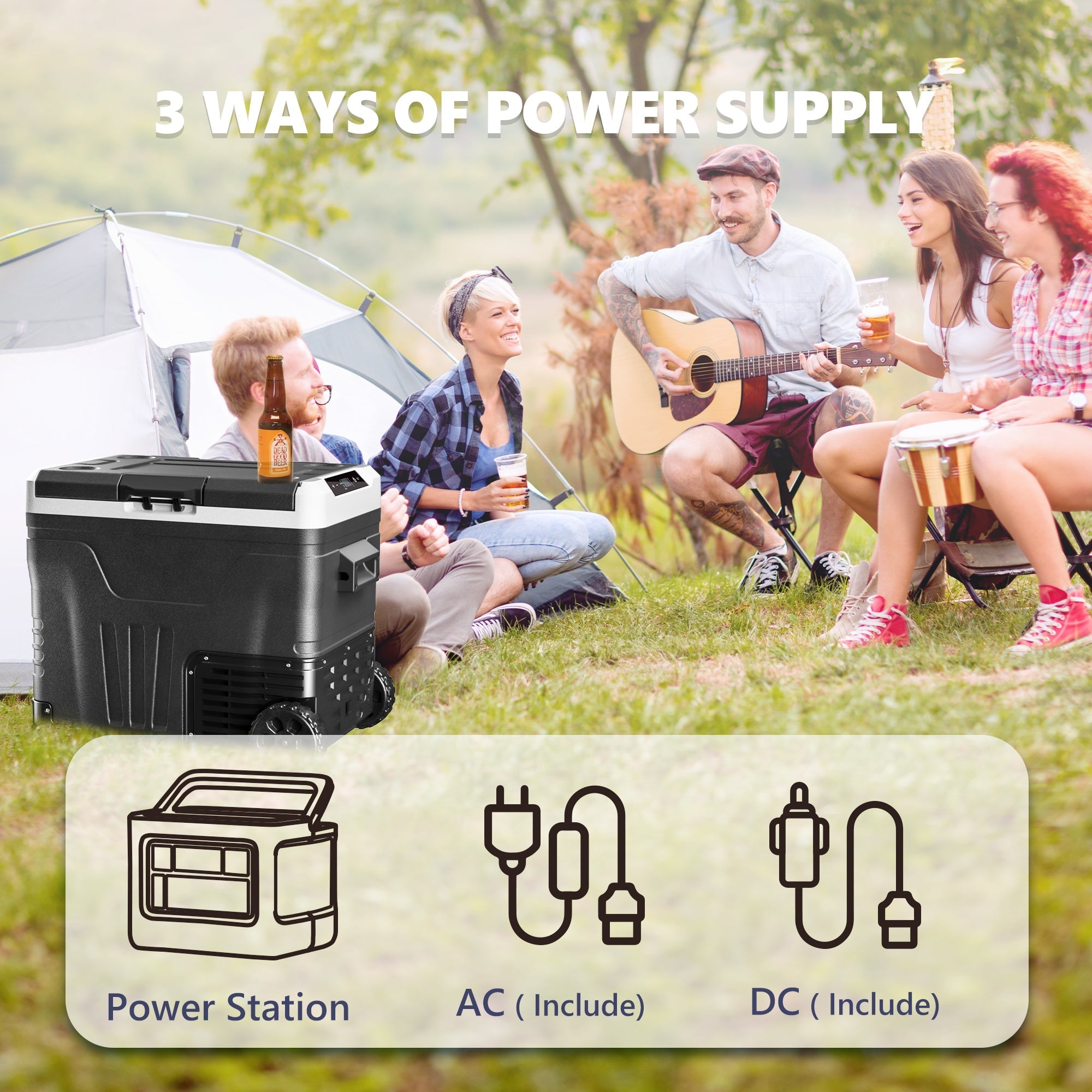 Simzlife 12 Volt Refrigerator, 53QT(50L) Electric Cooler, Portable Freezer 12V/24V DC 110-240V AC, 12V Fridge -4℉~68℉, 12V Cooler with Wheels & 2 Baskets for Travel, Truck, Boat, Camping