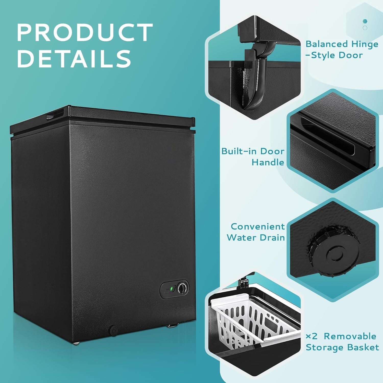 Simzlife 3.5 Cu.Ft Chest Freezer with Removable Basket, Small Deep Freezer Adjustable 7 Thermostat, Quiet Mini Freezer Free-Standing Top Door, Energy Saving for Apartment/Garage/Basement/Dorm/Home,Black
