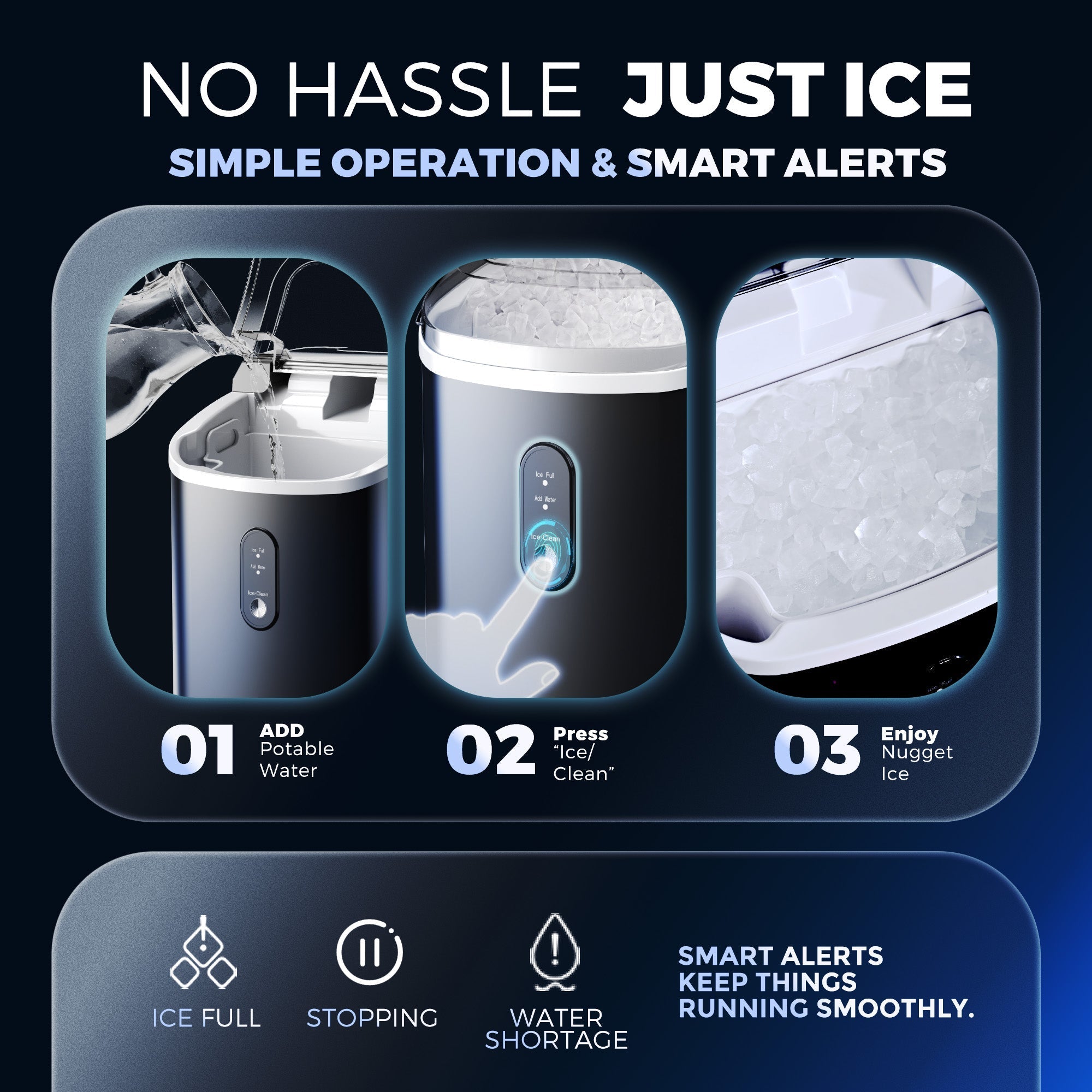 Simzlife 35lbs/24H Nugget Ice Maker Countertop,Portable Ice Maker Machine with Auto-Cleaning, Black