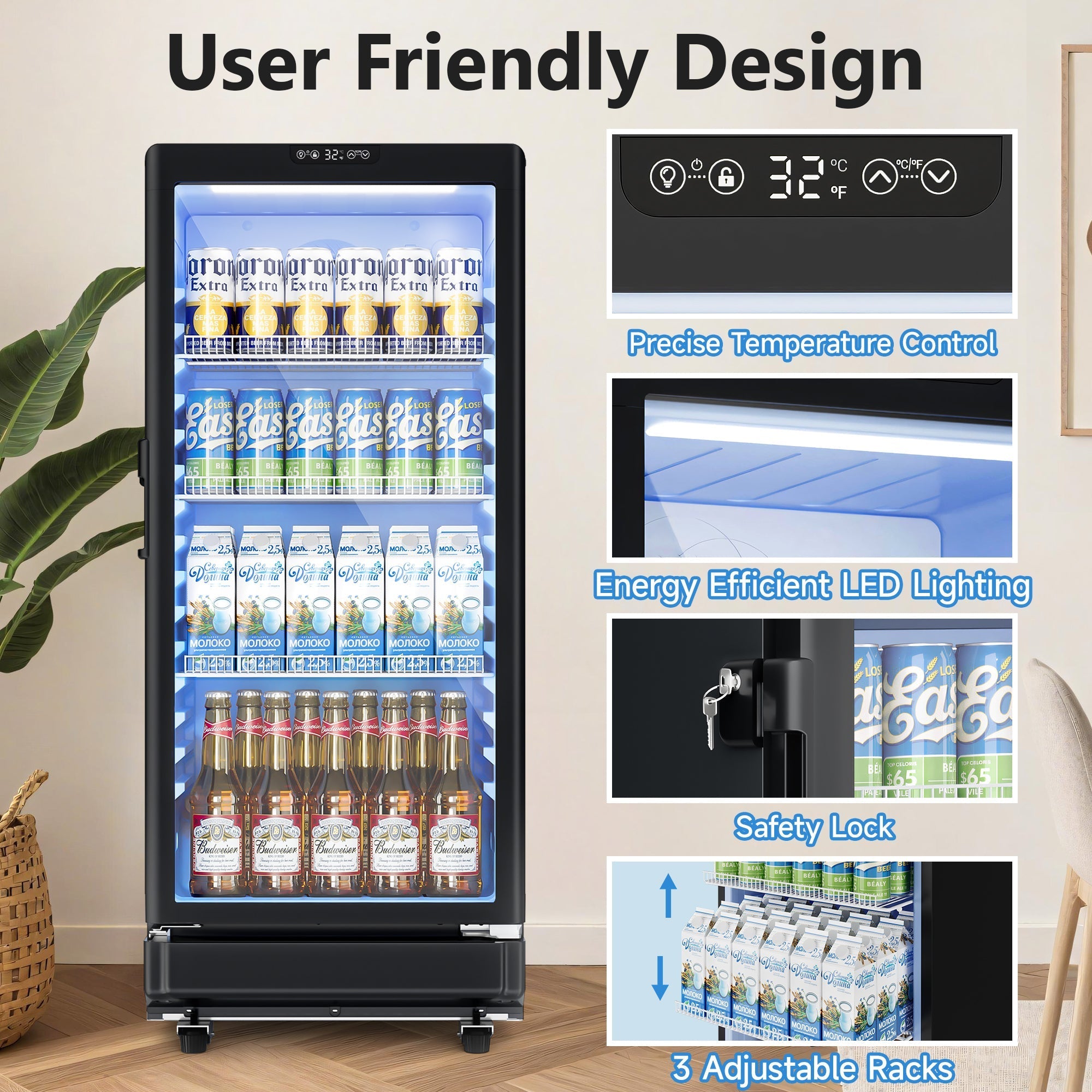 Simzlife Commercial&Residential Merchandiser Refrigerator, Outdoor Beverage Refrigerator with Double-Tempered Glass Door, Beverage Cooler for Bar, Office, Restaurant