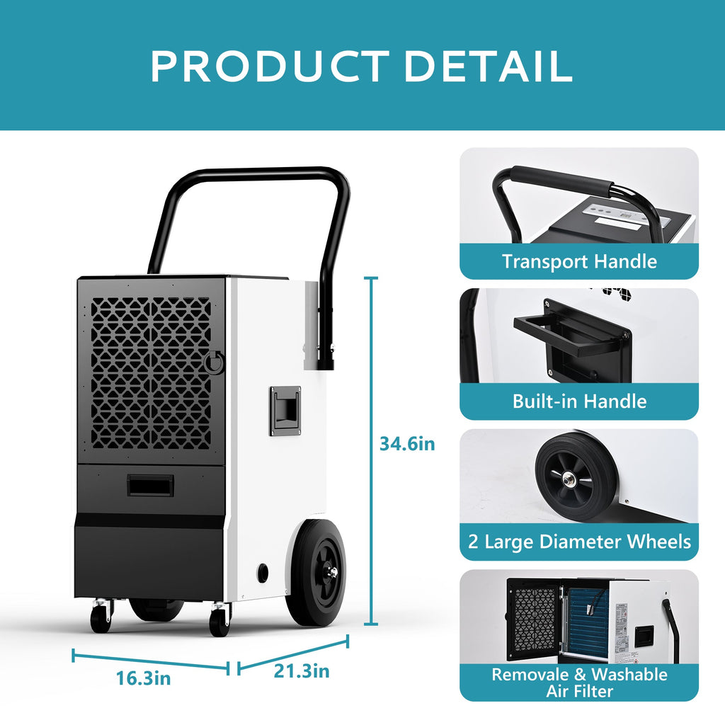 Simzlife 160 Pints Commercial Dehumidifier for Basement,Large Dehumidifier for Basement With Drain Hose,Timer and 4 Wheels,Industrial Dehumidifier for Flood Repairs,Drying Basement,Warehouse and Factory