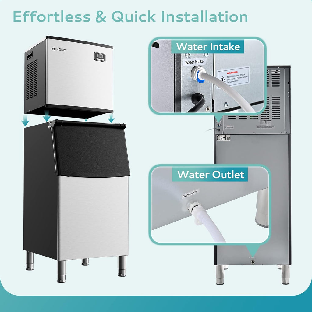 Simzlife Commercial Ice Maker Machine 450Lbs/24H, SECOP Compressor&ETL Approval, Industrial Ice Machine, 250Lbs Storage, Ice Ready in 8-15 min, Stainless Steel Ice Maker for Bar/Cafe/Restaurant/Business