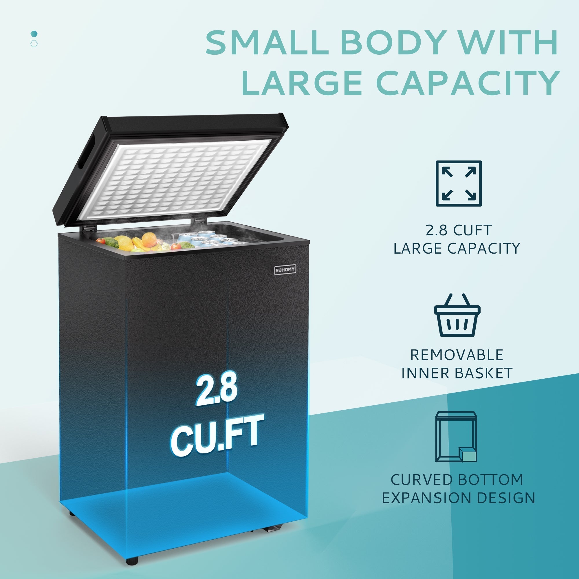Simzlife 2.8 Cu.Ft Chest Freezer with Removable Basket, Small Deep Freezer Adjustable 7 Thermostat, Quiet Mini Freezer with Top Door, Energy Saving for Apartment/Garage/Basement/Dorm/Home,Black
