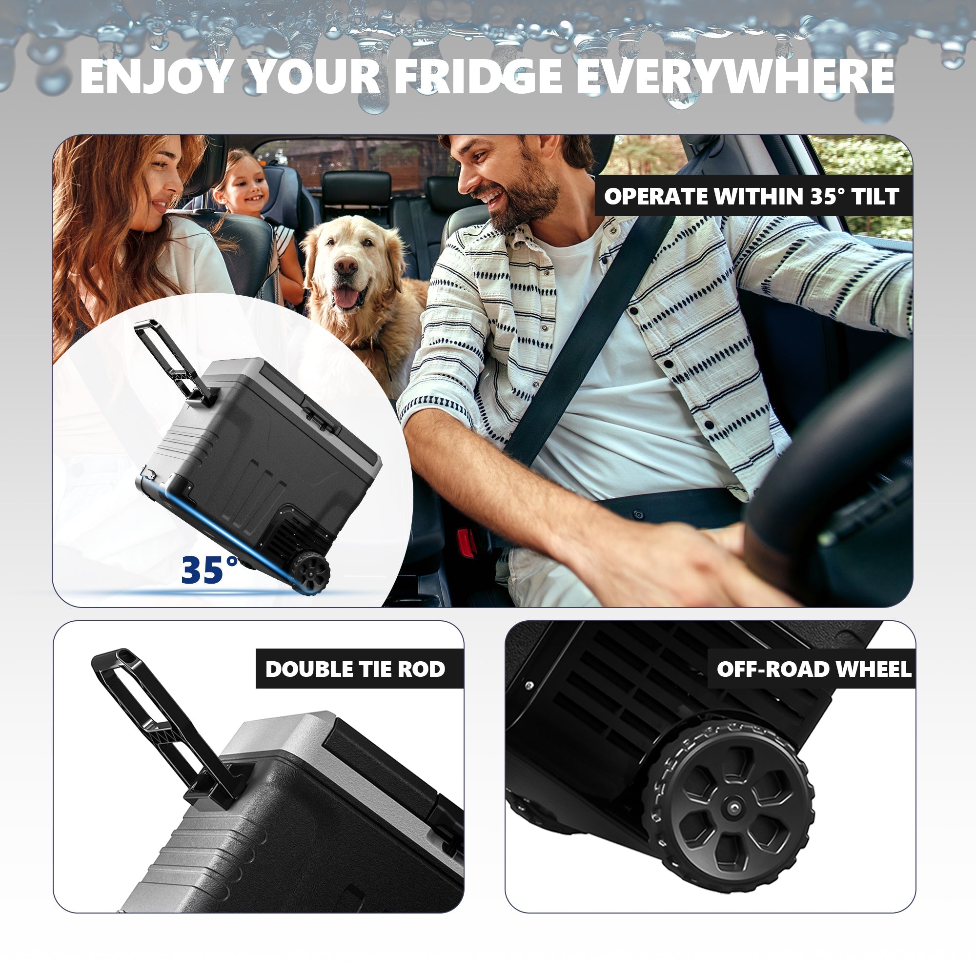 Simzlife 12 Volt Refrigerator, 53QT(50L) Electric Cooler, Portable Freezer 12V/24V DC 110-240V AC, 12V Fridge -4℉~68℉, 12V Cooler with Wheels & 2 Baskets for Travel, Truck, Boat, Camping