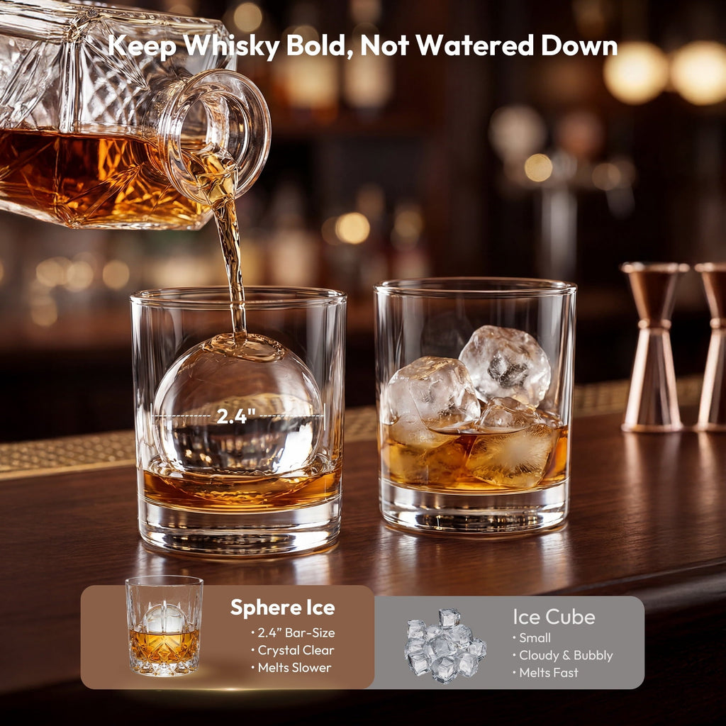Simzlife Sphere Ice Maker, 6cm Clear Ice Ball Machine, 3 Balls/Batch for Whiskey & Cocktails, Touch Control