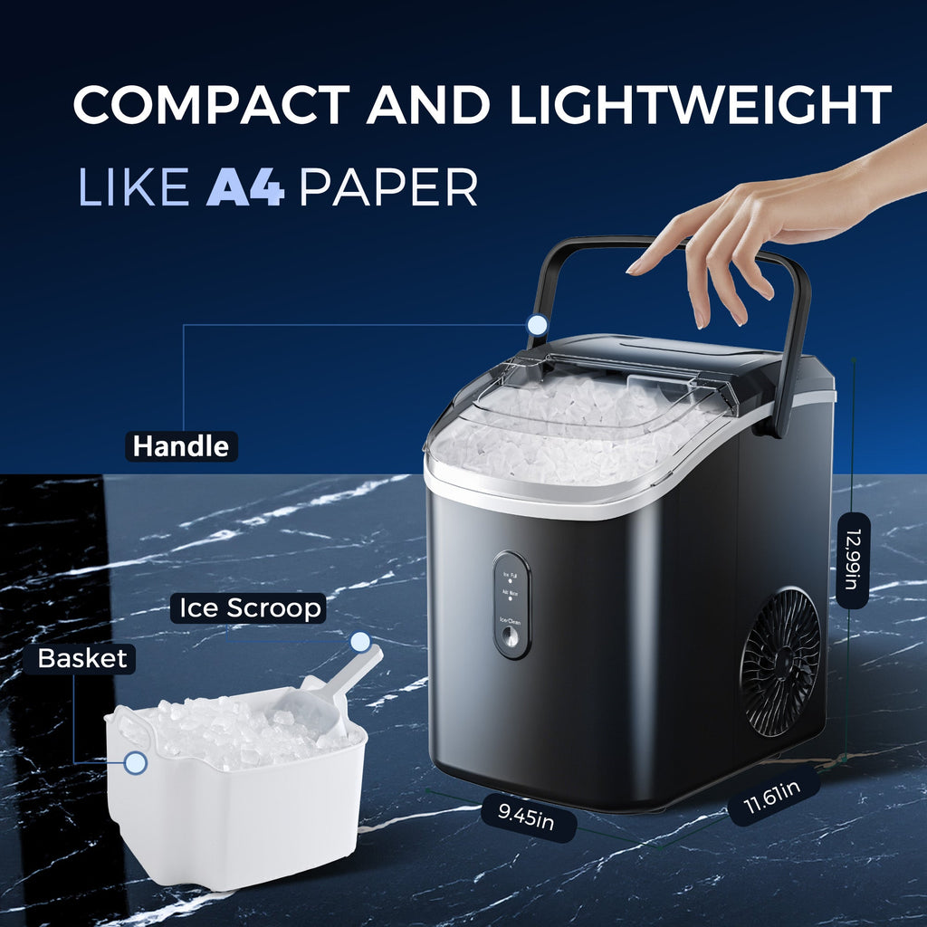 Simzlife 35lbs/24H Nugget Ice Maker Countertop,Portable Ice Maker Machine with Auto-Cleaning, Black