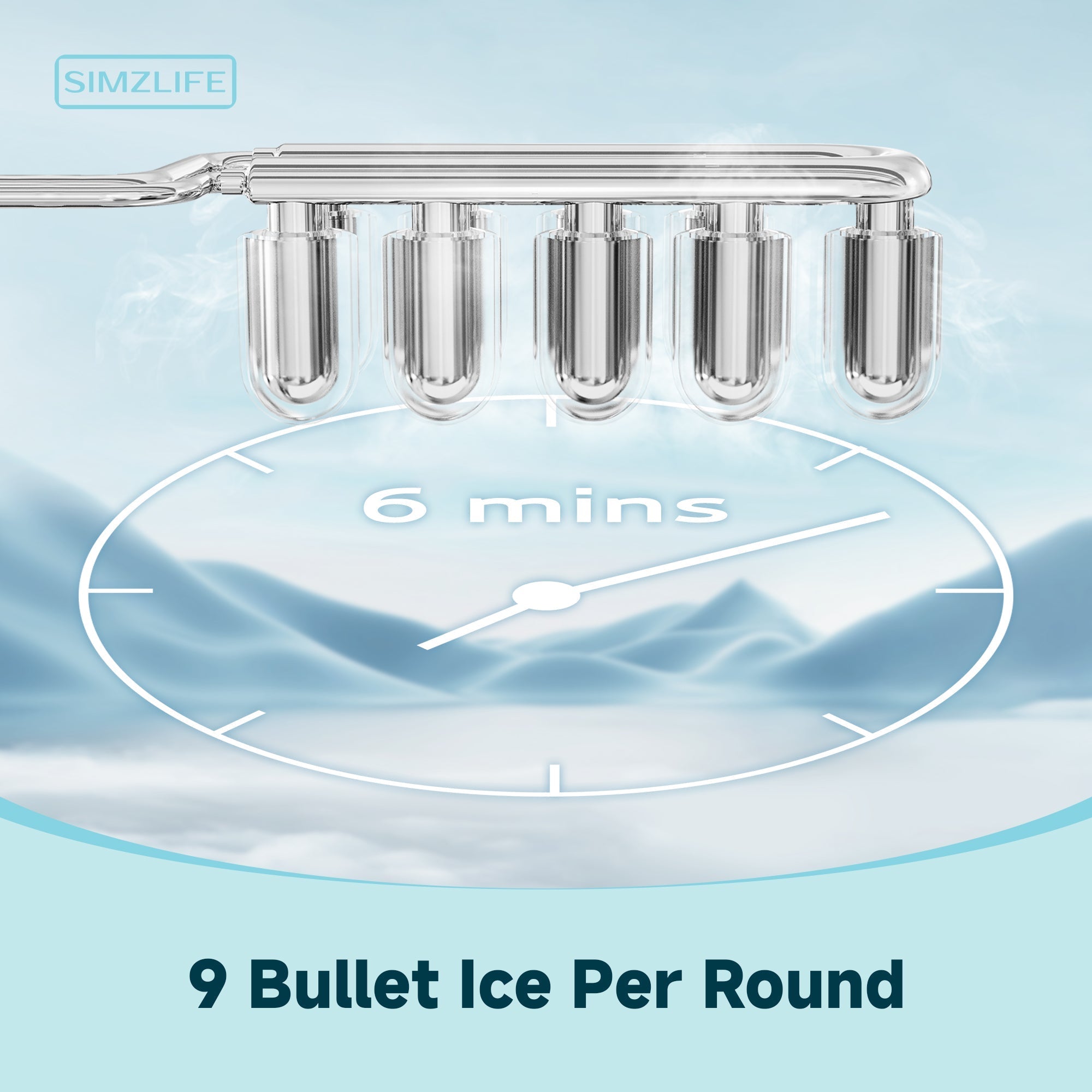 Simzlife 26 lbs/24H Countertop Ice Maker Machine, 9 Bullet-Shaped Ice in 6 Min, Auto-Cleaning, White